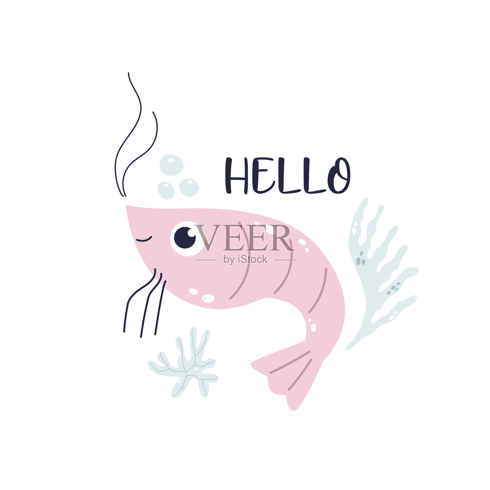 用柔和的颜色手绘有趣的虾的幼稚插图,用于苗圃,布艺,装饰。设计元素图片