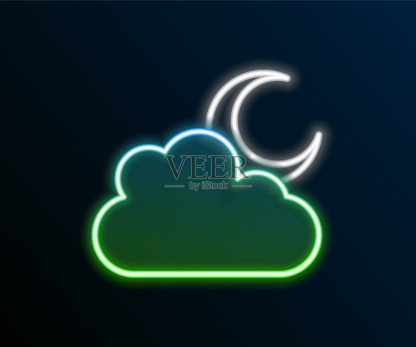 发光的霓虹灯线云与月亮图标孤立插画图片素材