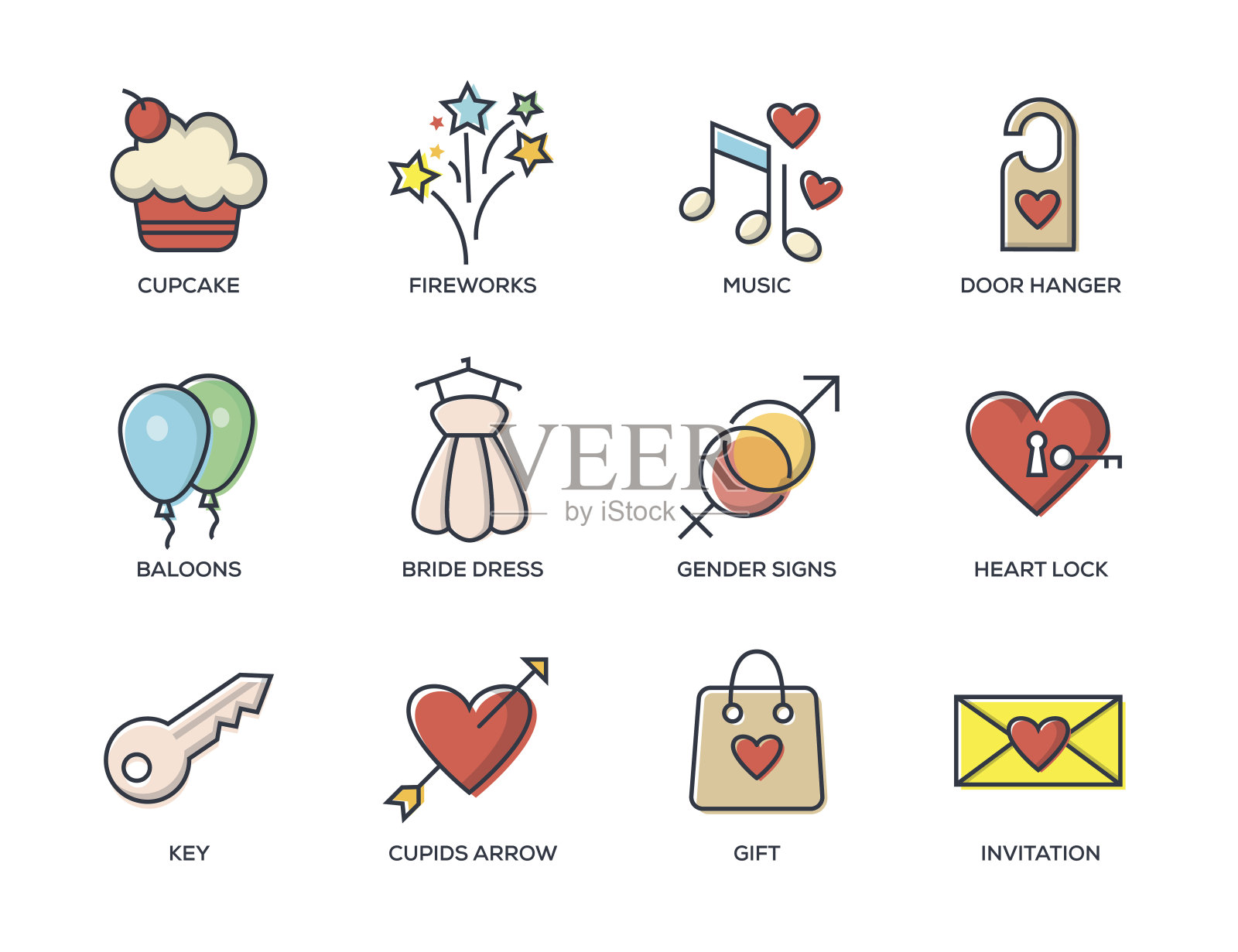 婚礼系列图标套装插画图片素材