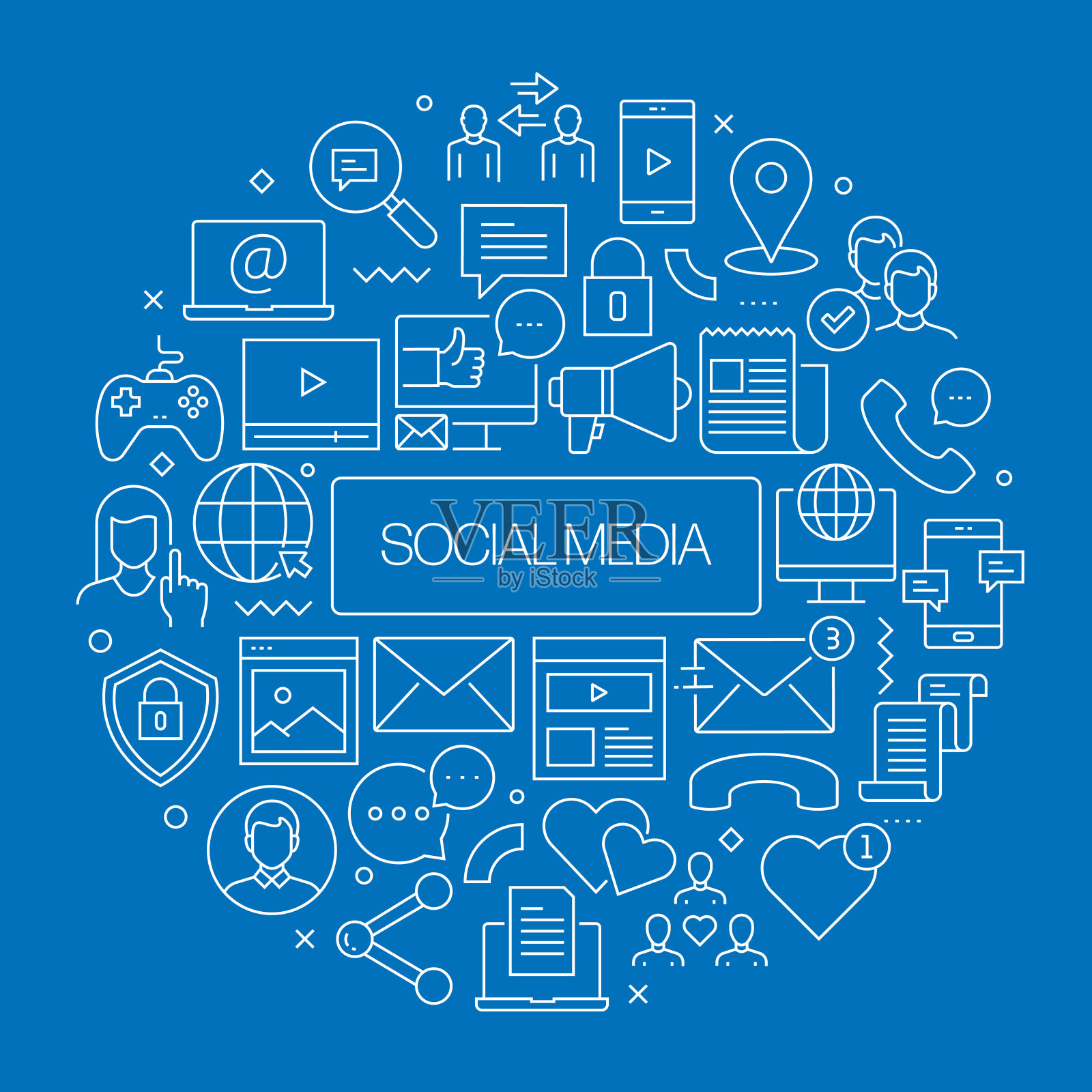 社交媒体网络横幅与线性图标,新潮的线性风格矢量插画图片素材