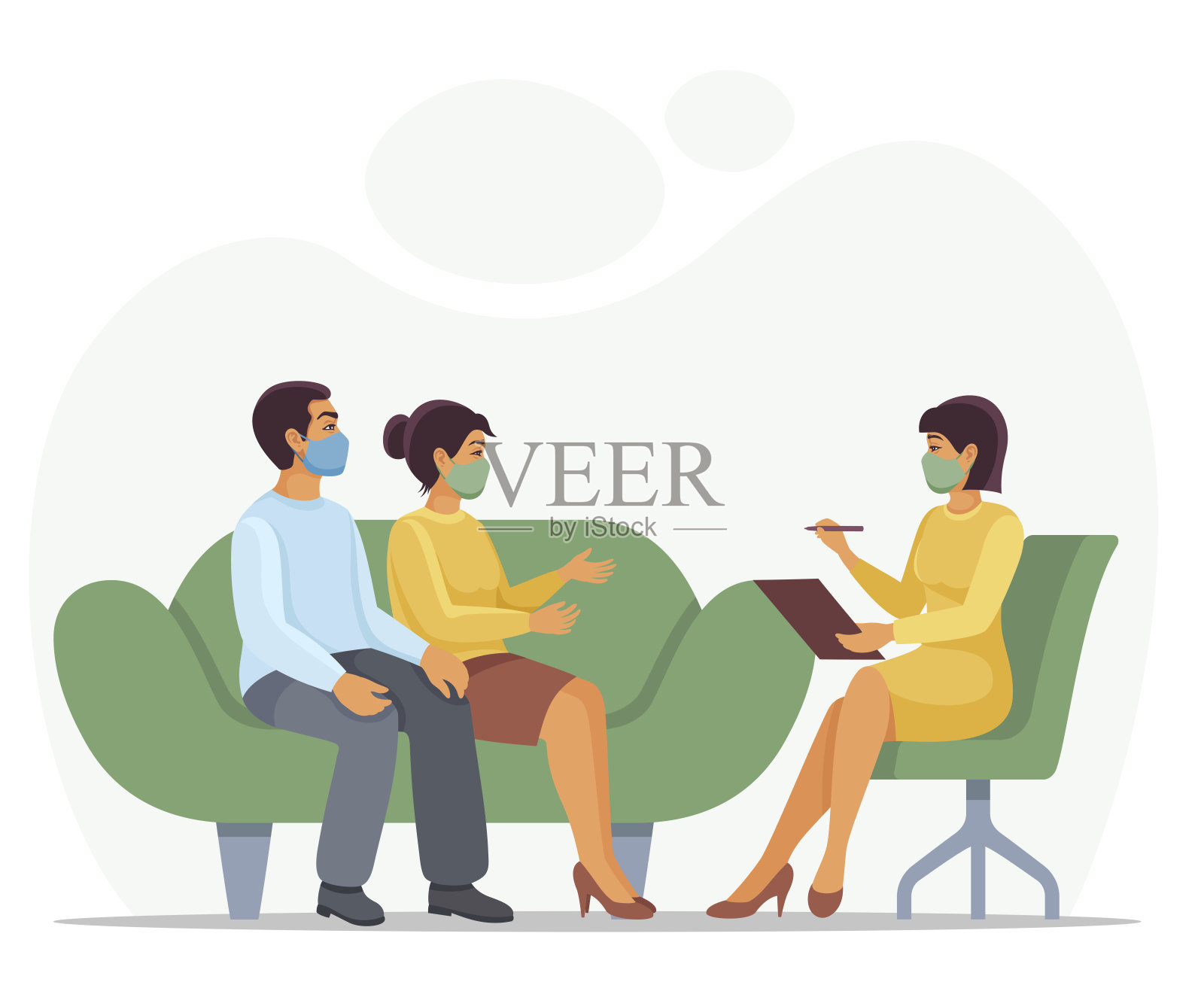 情侣与心理医生交流问题插画图片素材