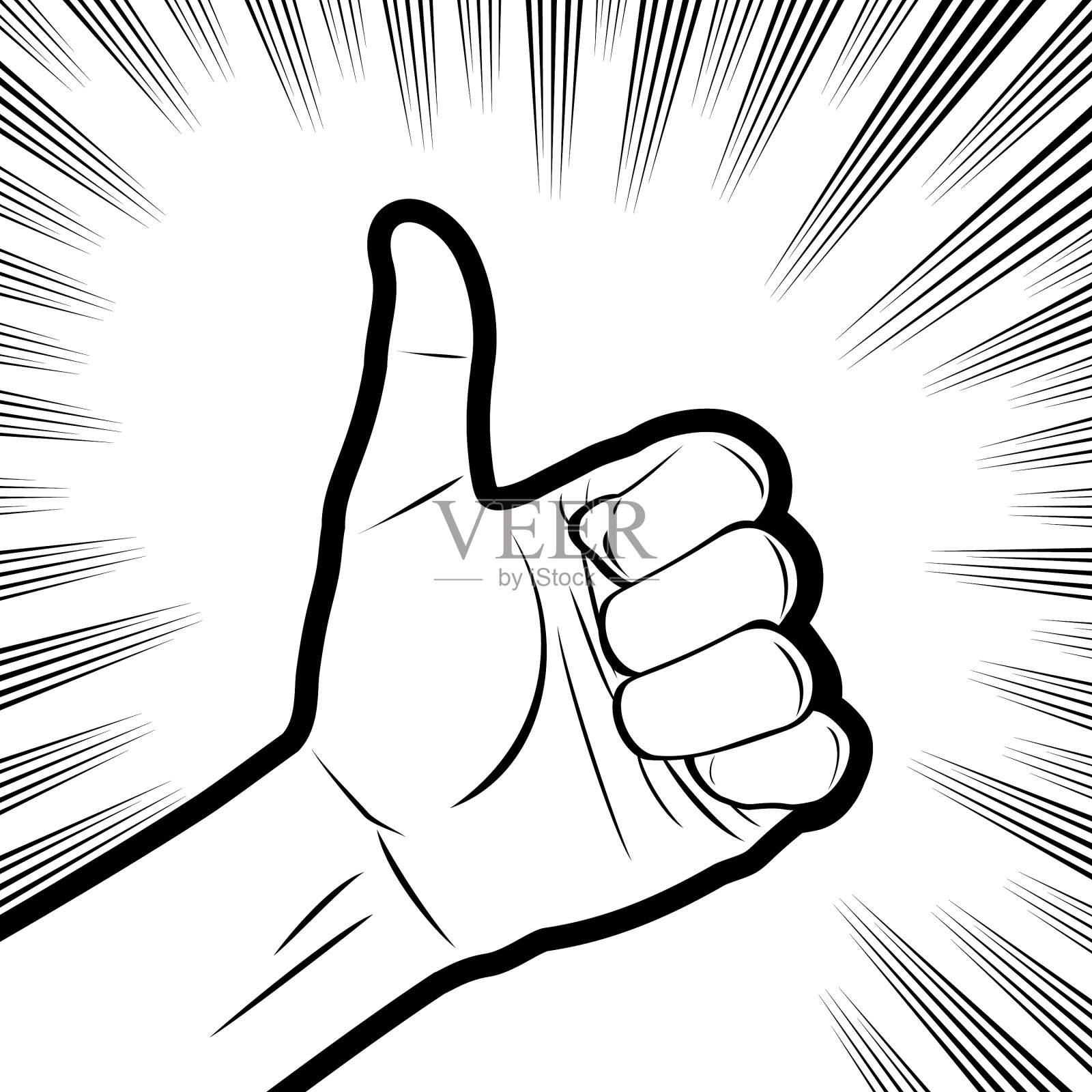 在漫画效果的线条背景中竖起大拇指插画图片素材