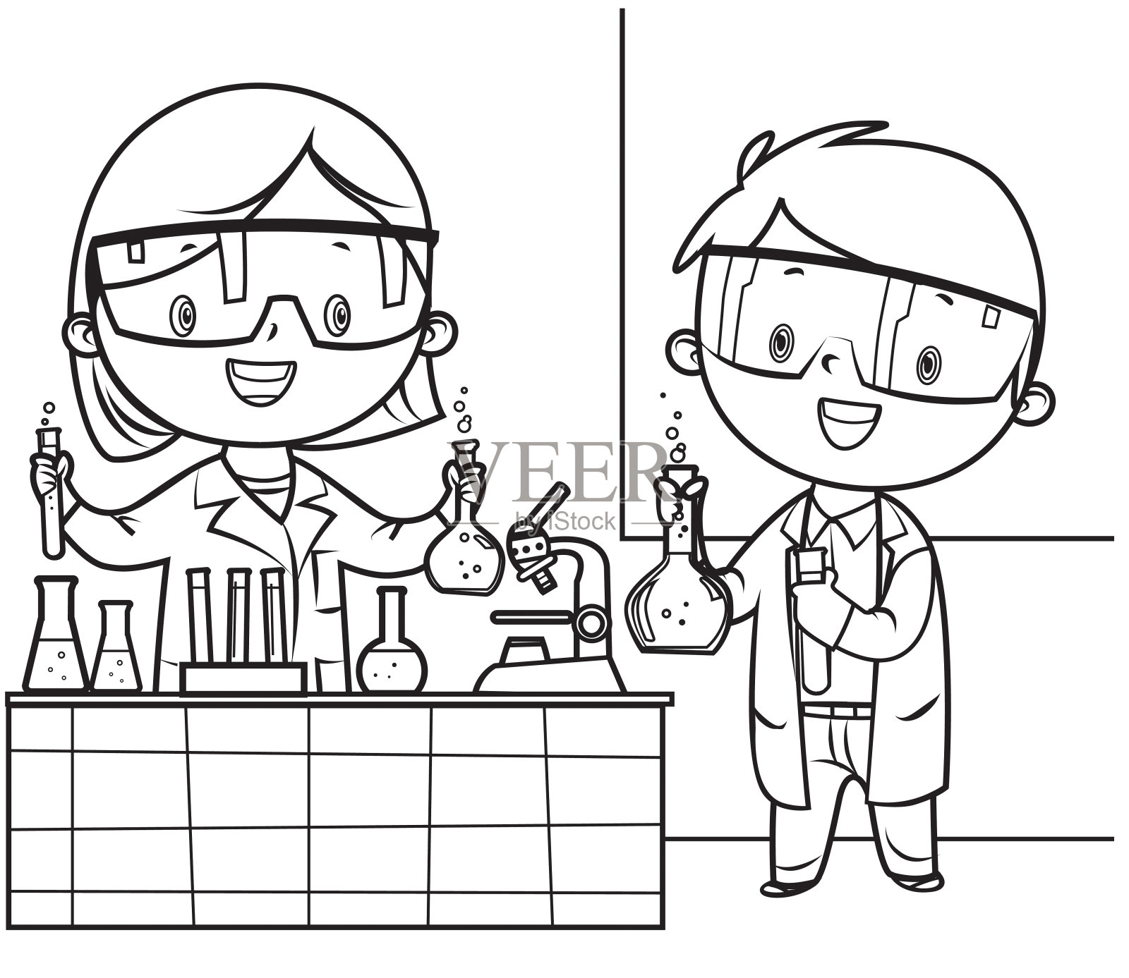 涂色书,小医生和护士插画图片素材