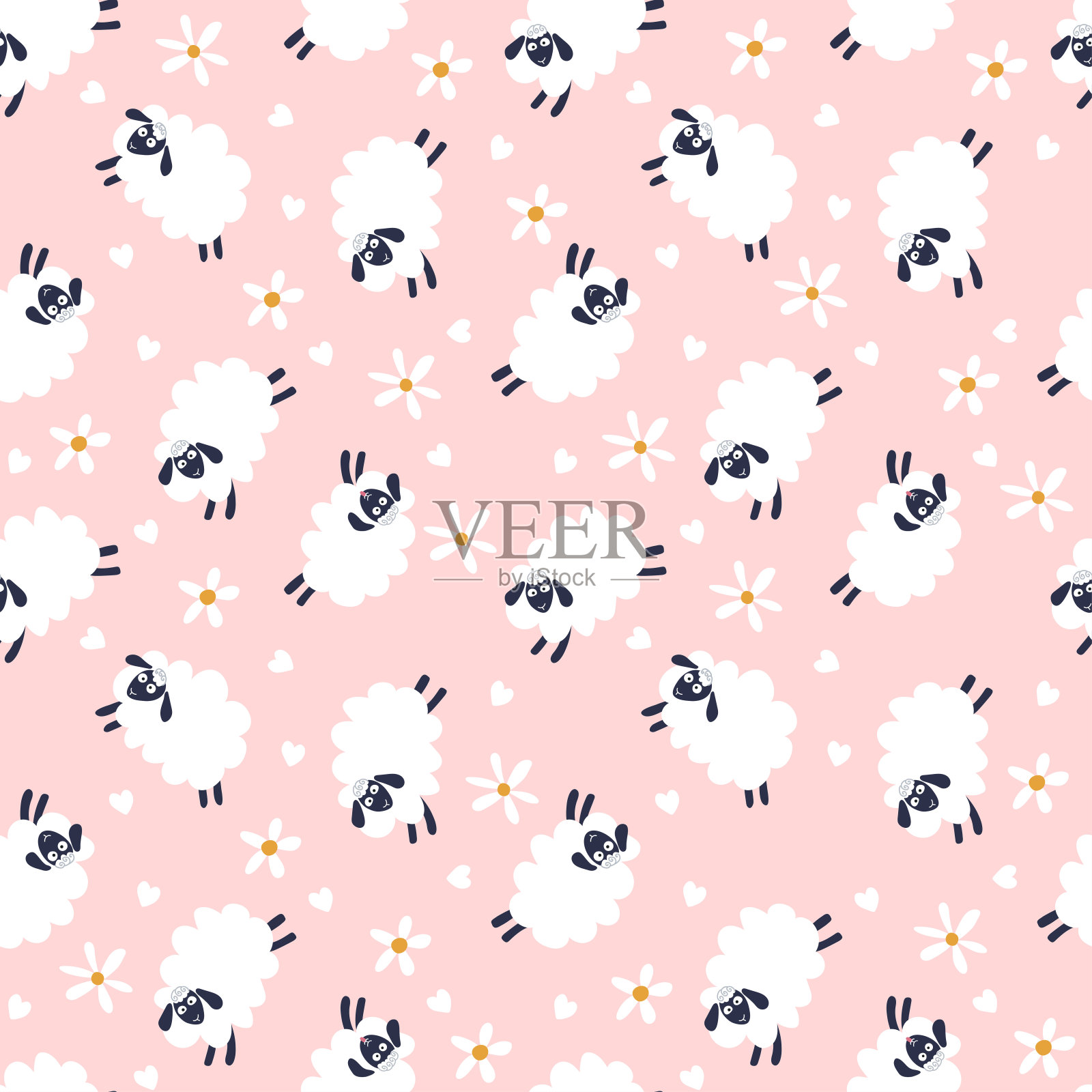 可爱的羊。无缝模式,矢量插图插画图片素材