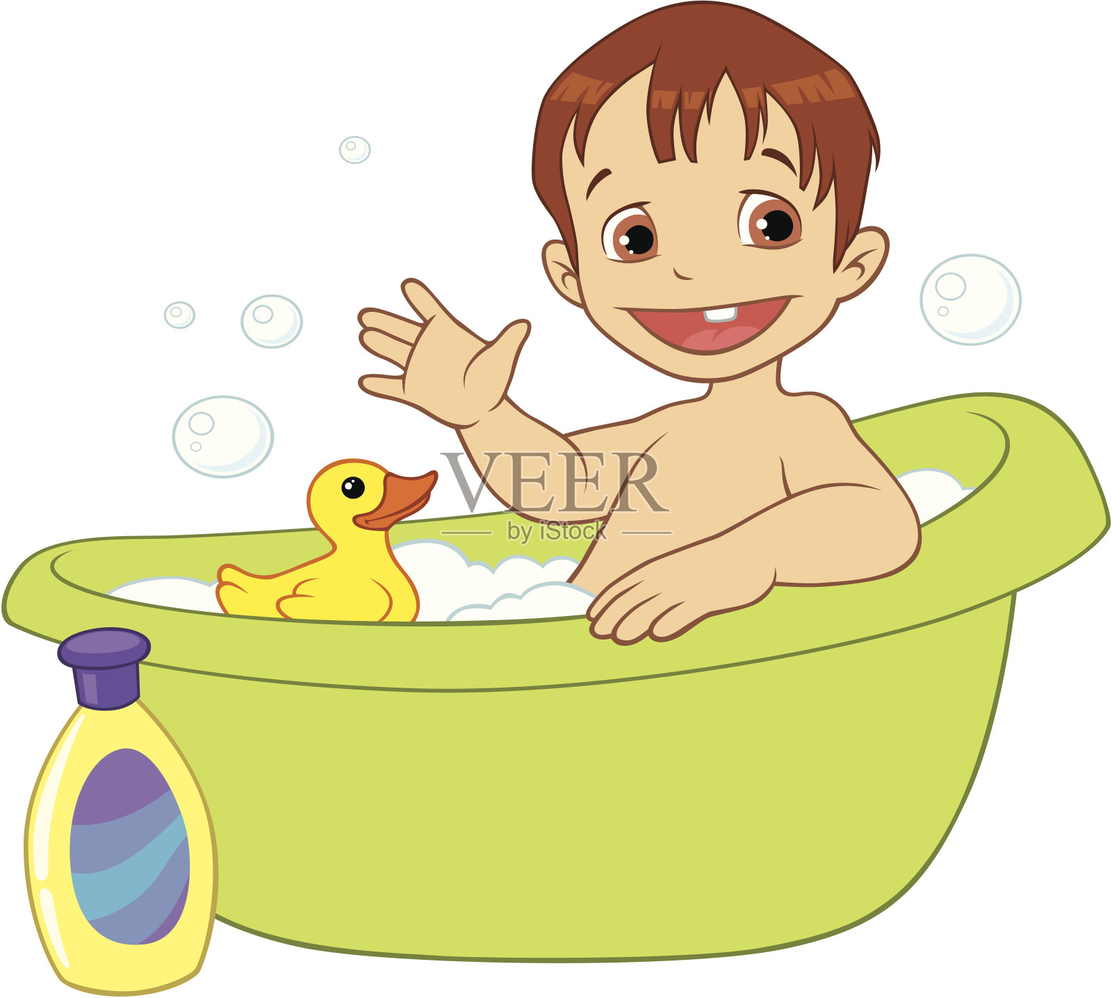 宝宝在浴缸里插画图片素材
