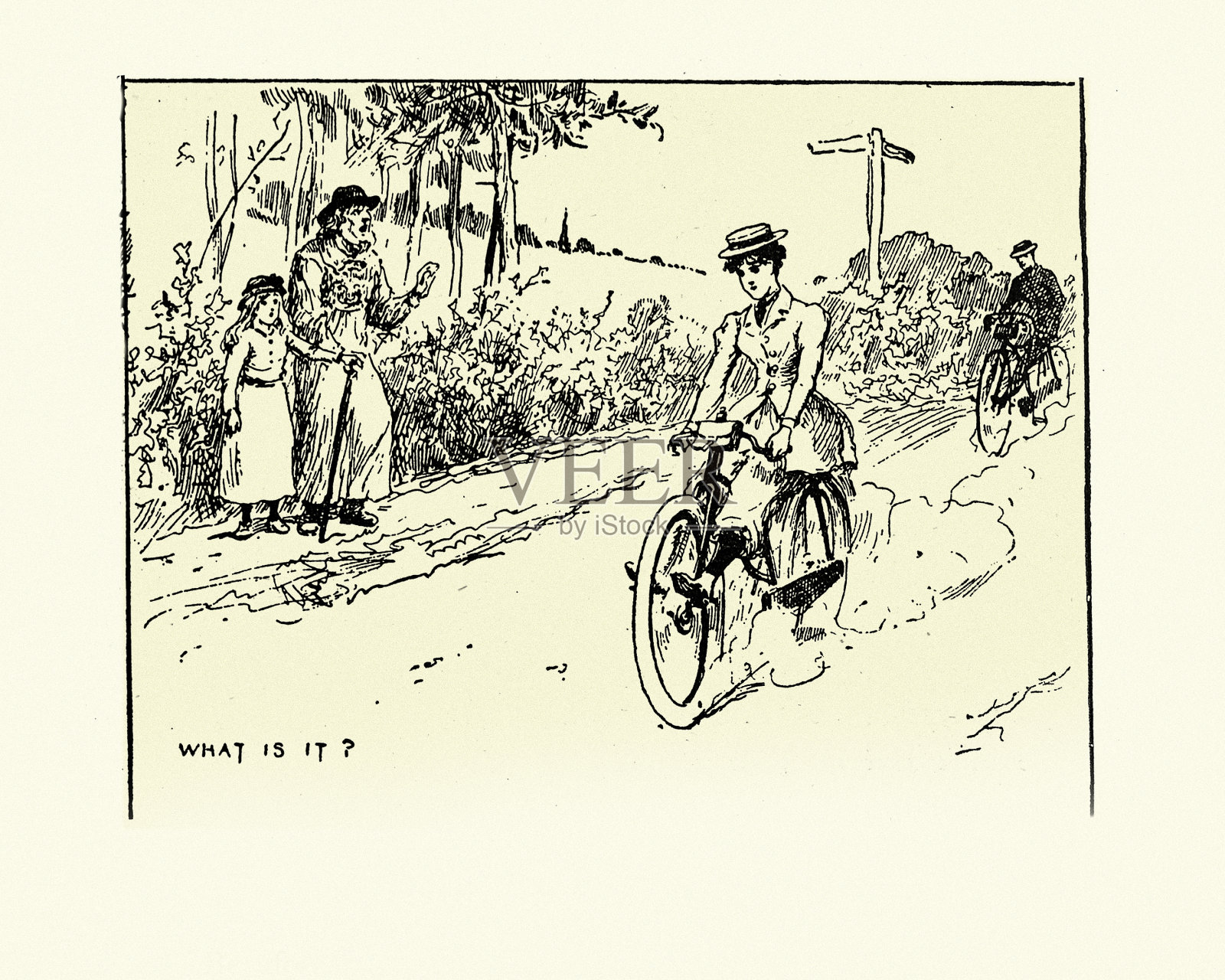 维多利亚,一名女自行车手在山上自由滑行插画图片素材