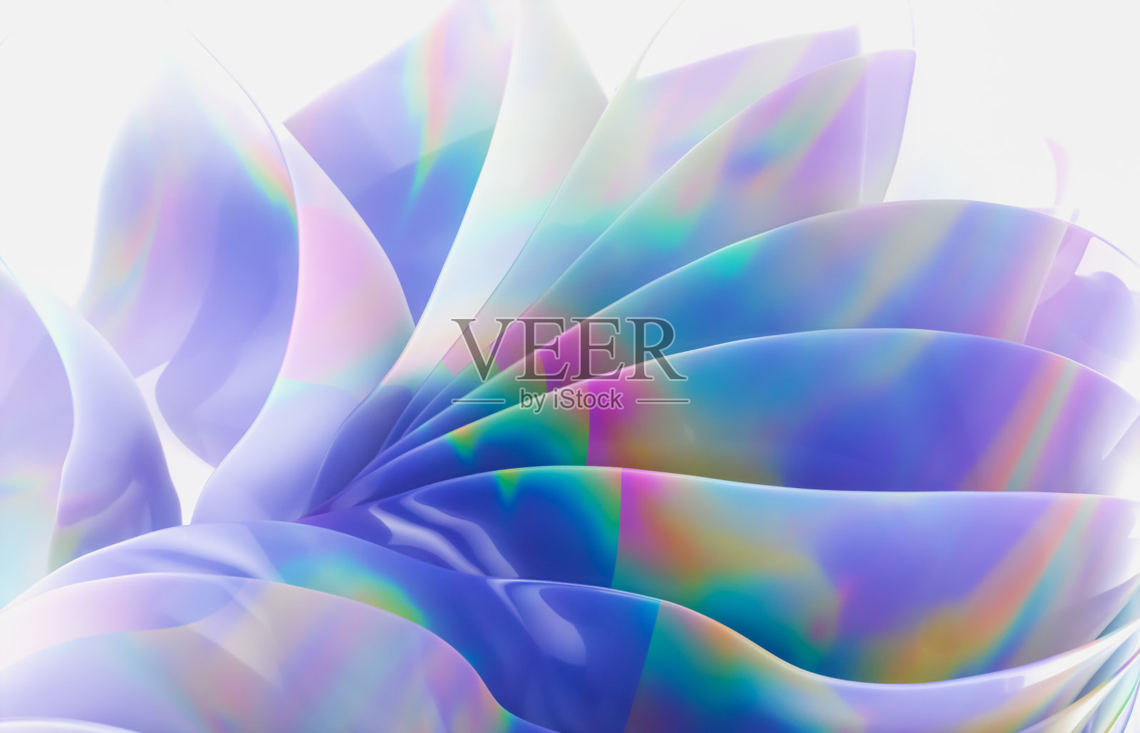 抽象几何晶体背景与彩虹全息纹理。曲线。布。照片摄影图片