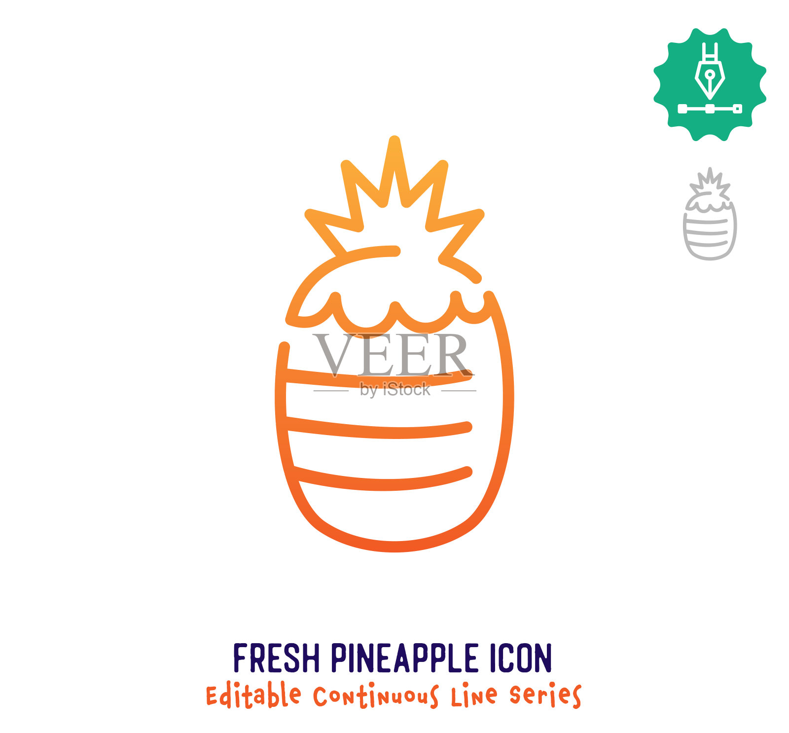 新鲜菠萝连续线可编辑的笔画线插画图片素材