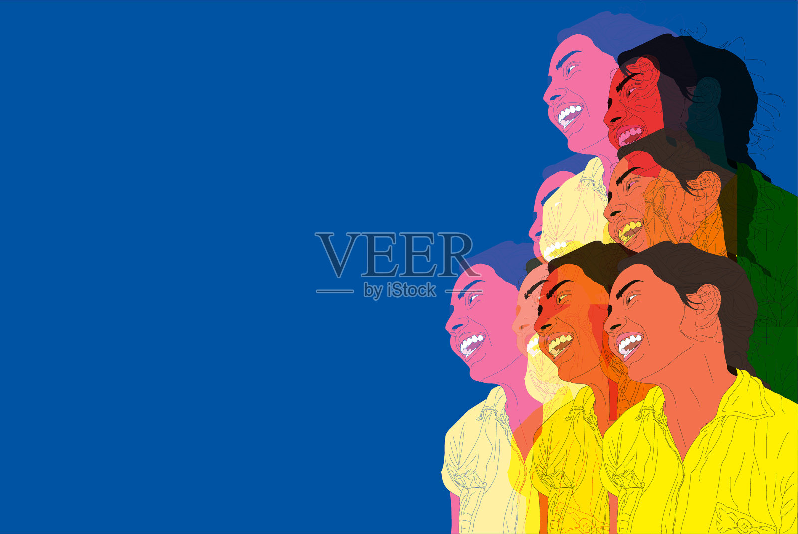 一个女孩开心地笑着,插画图片素材