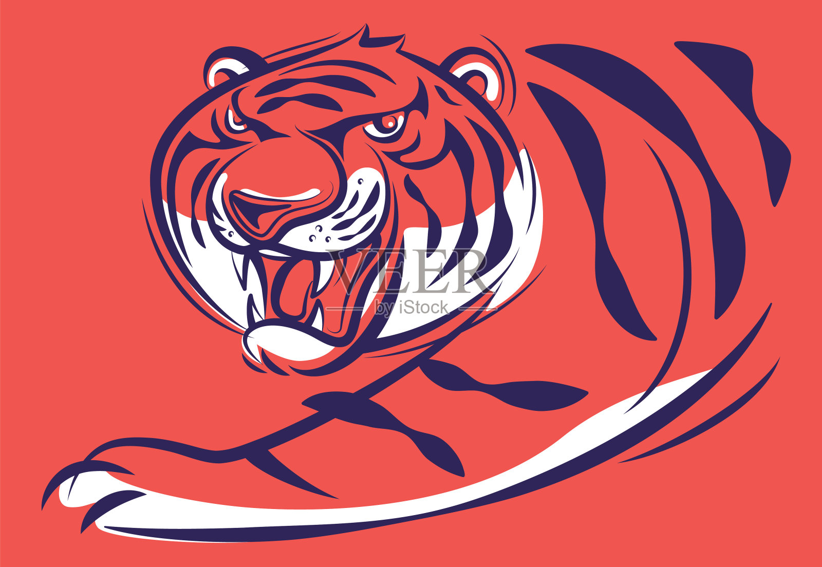 愤怒的老虎狩猎插画图片素材