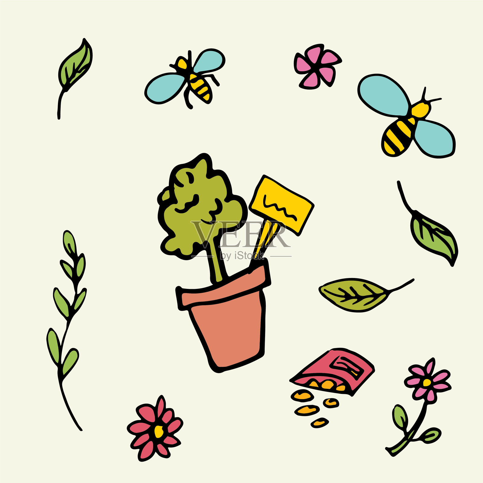 春季园艺手绘设计元素插画图片素材