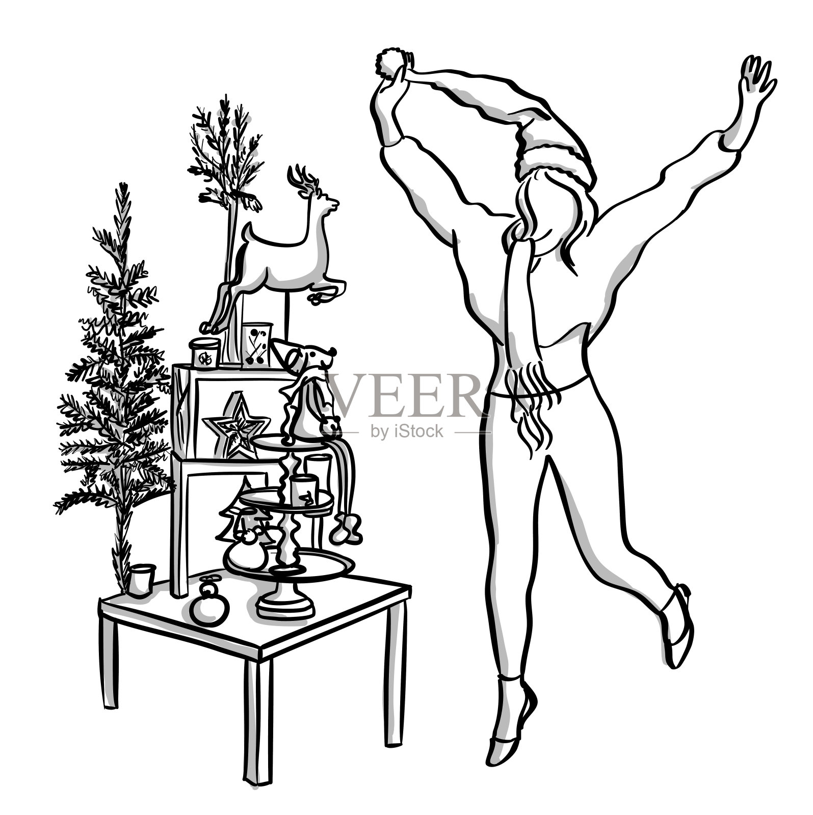 圣诞快乐跳跃女人插画图片素材