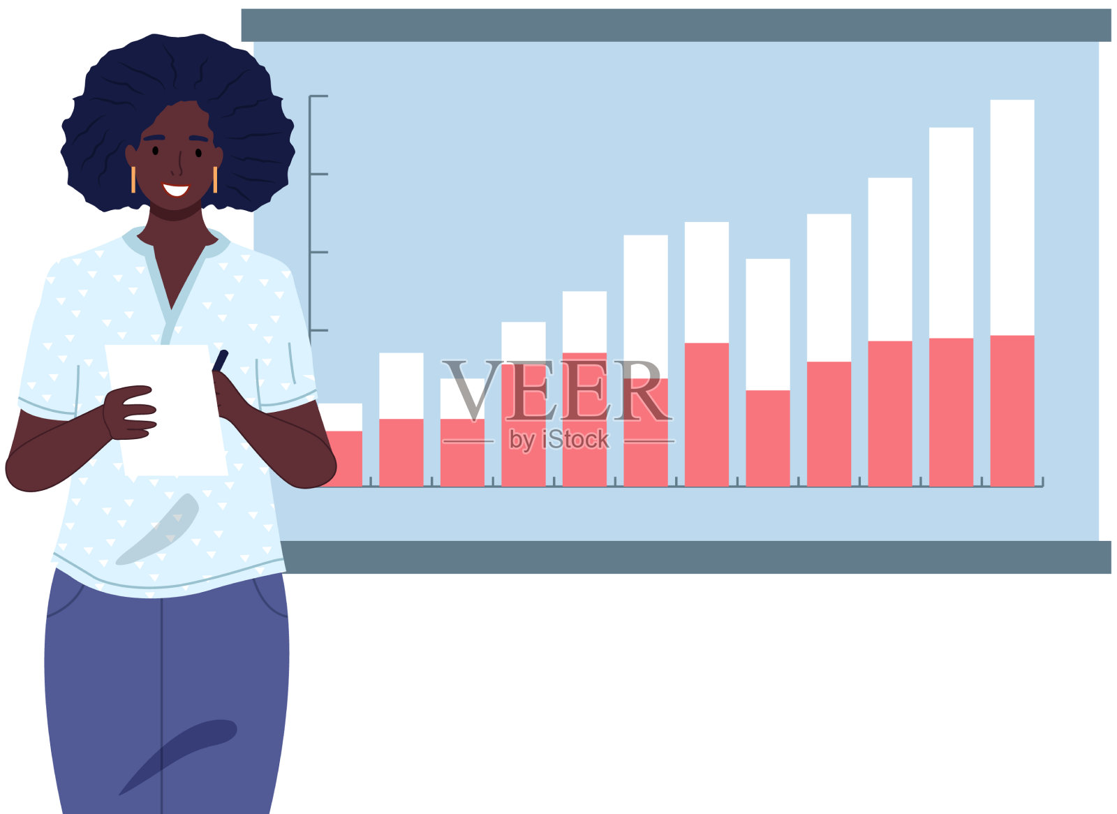 女员工做业绩汇报插画图片素材