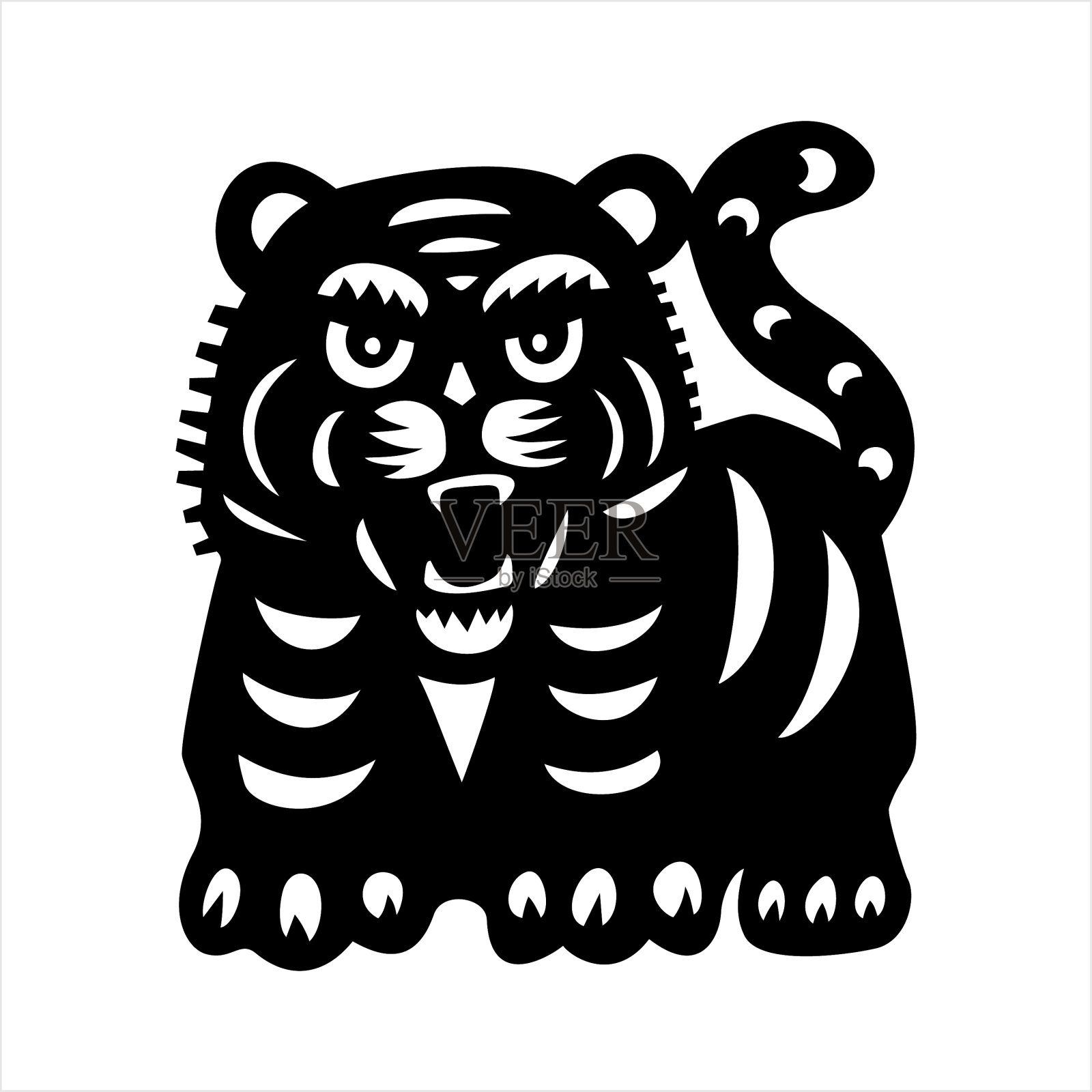 虎,剪纸虎,十二生肖,虎年插画图片素材