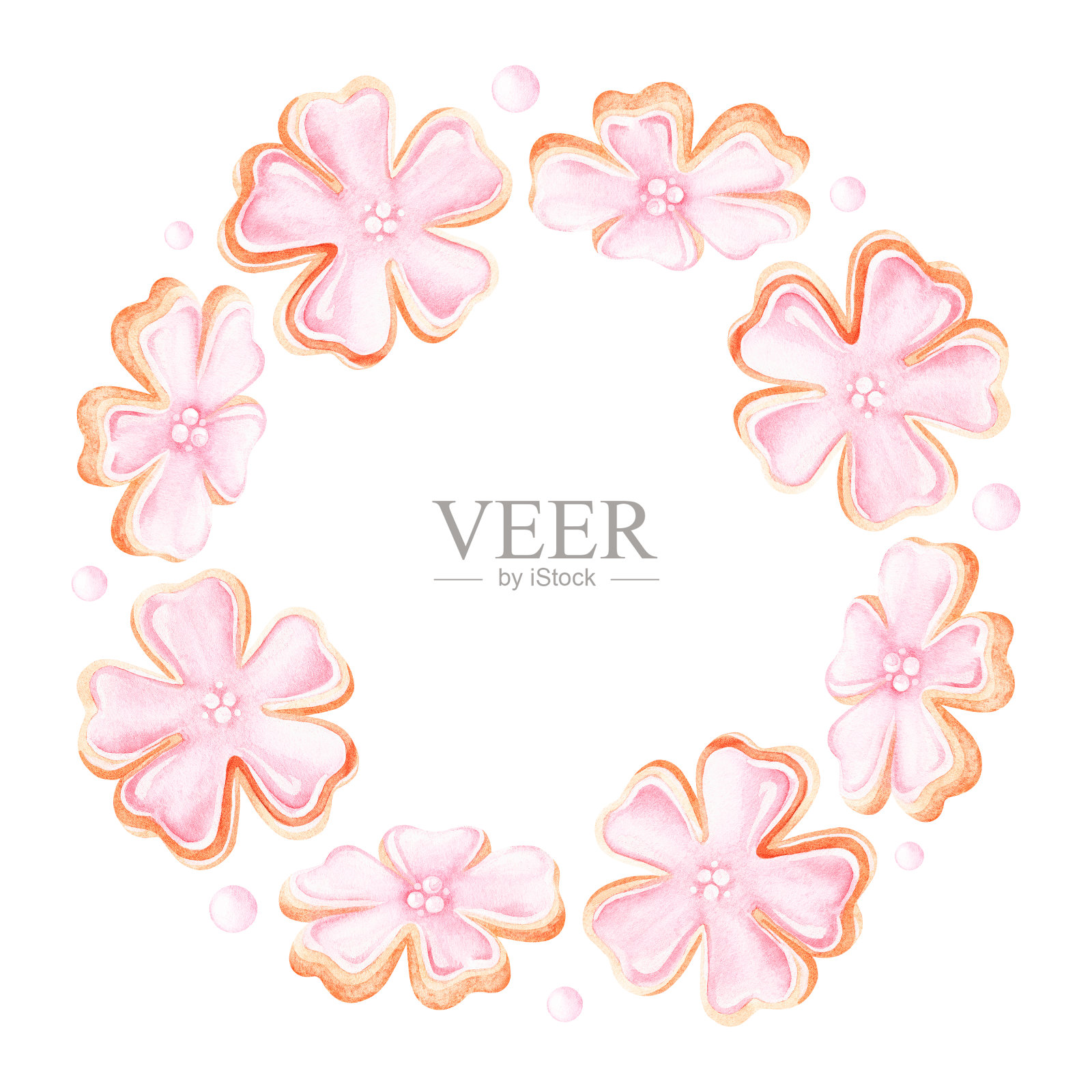 一圈饼干。水彩插图。孤立在白色背景上。插画图片素材