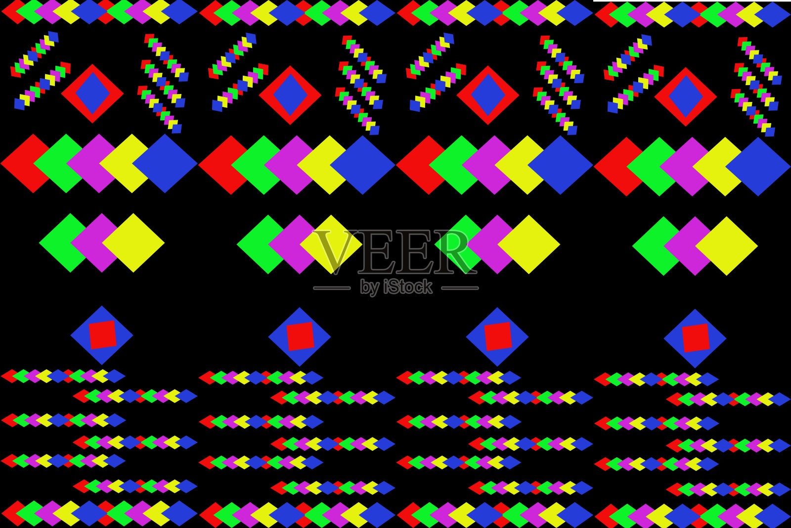 彩色的几何形状,在黑色背景上形成图案插画图片素材