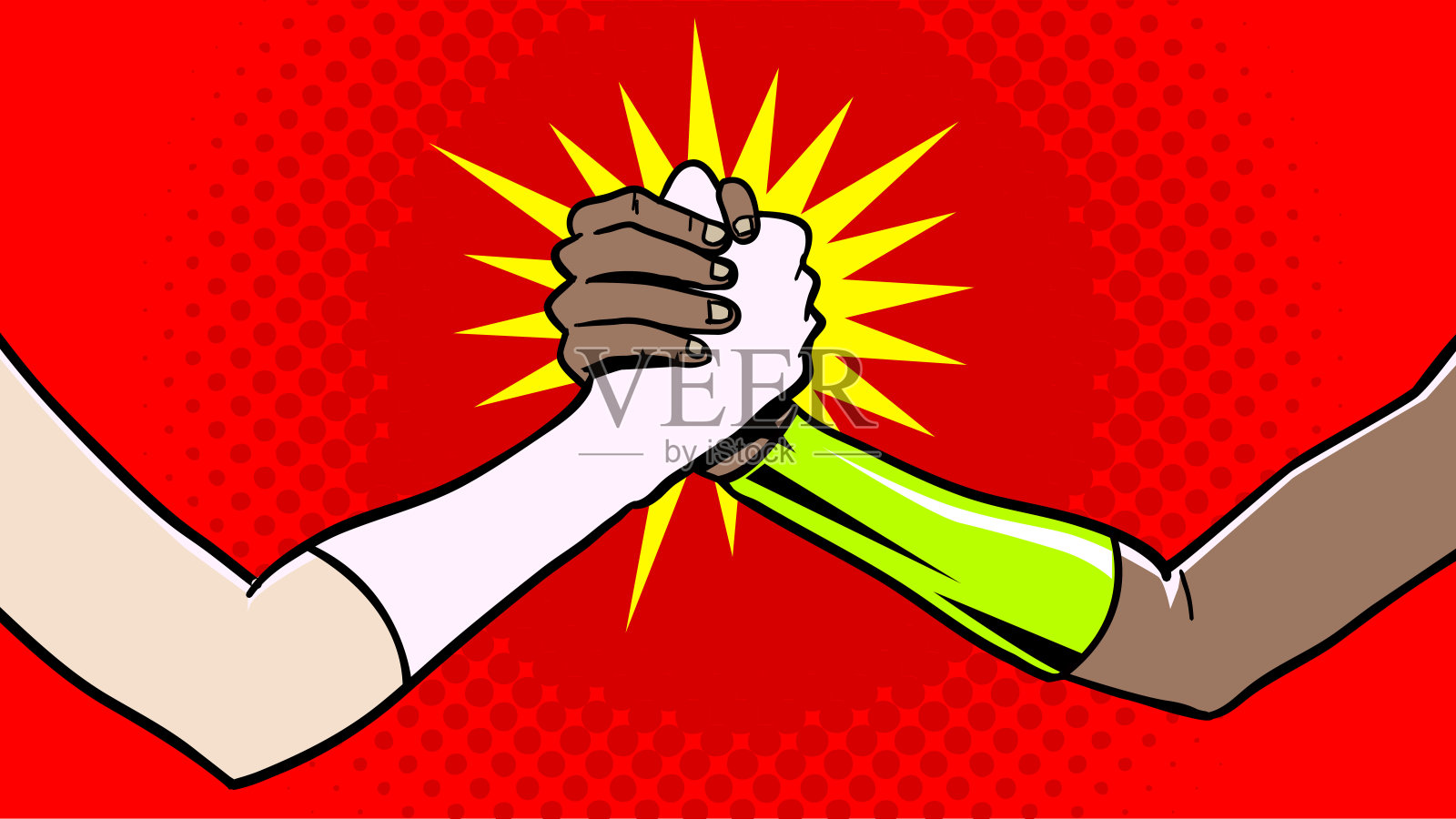 矢量女性超级英雄手臂摔跤握手特写股票插图插画图片素材