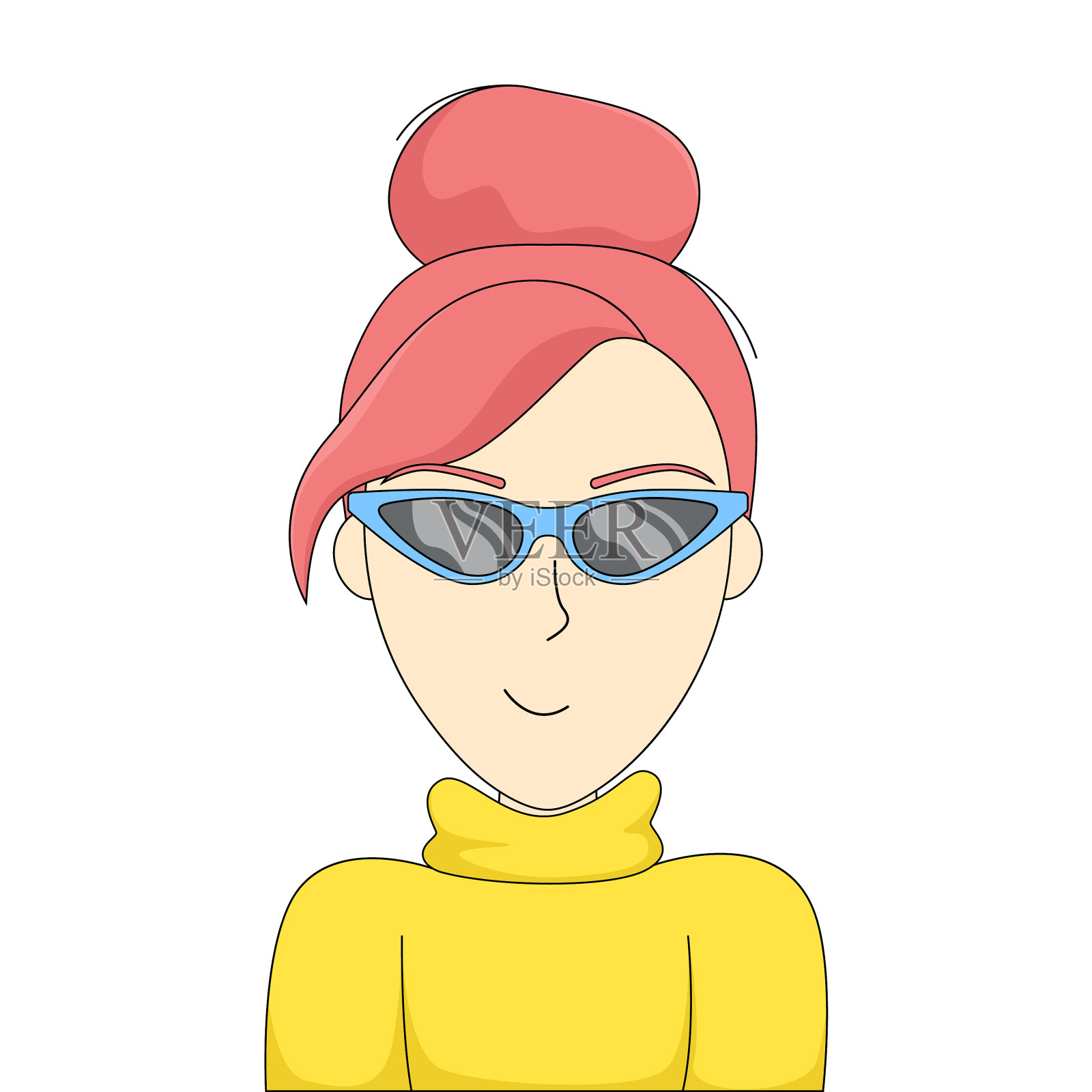 戴着时髦太阳镜的红头发女孩插画图片素材