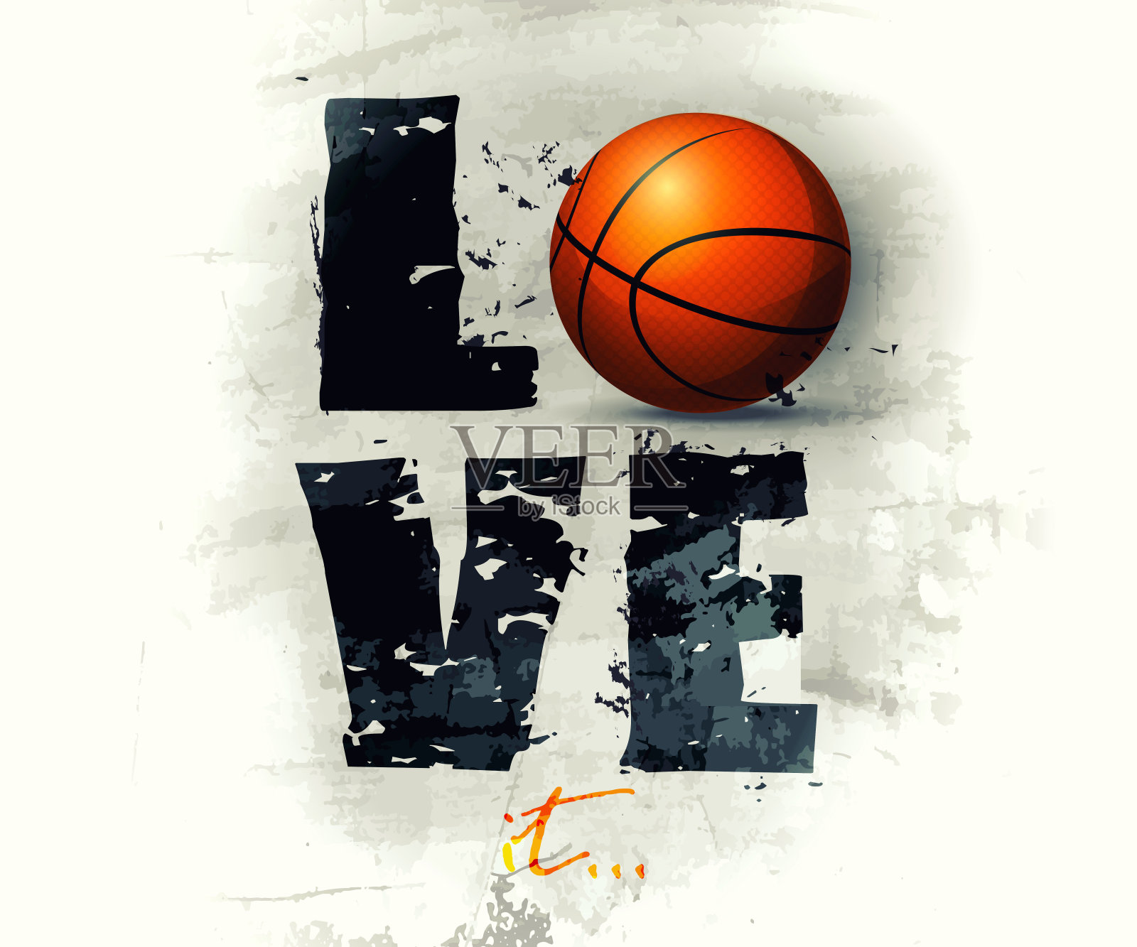 团队竞赛,运动和现实主义风格的概念。篮球打在水泥墙上。插画图片素材