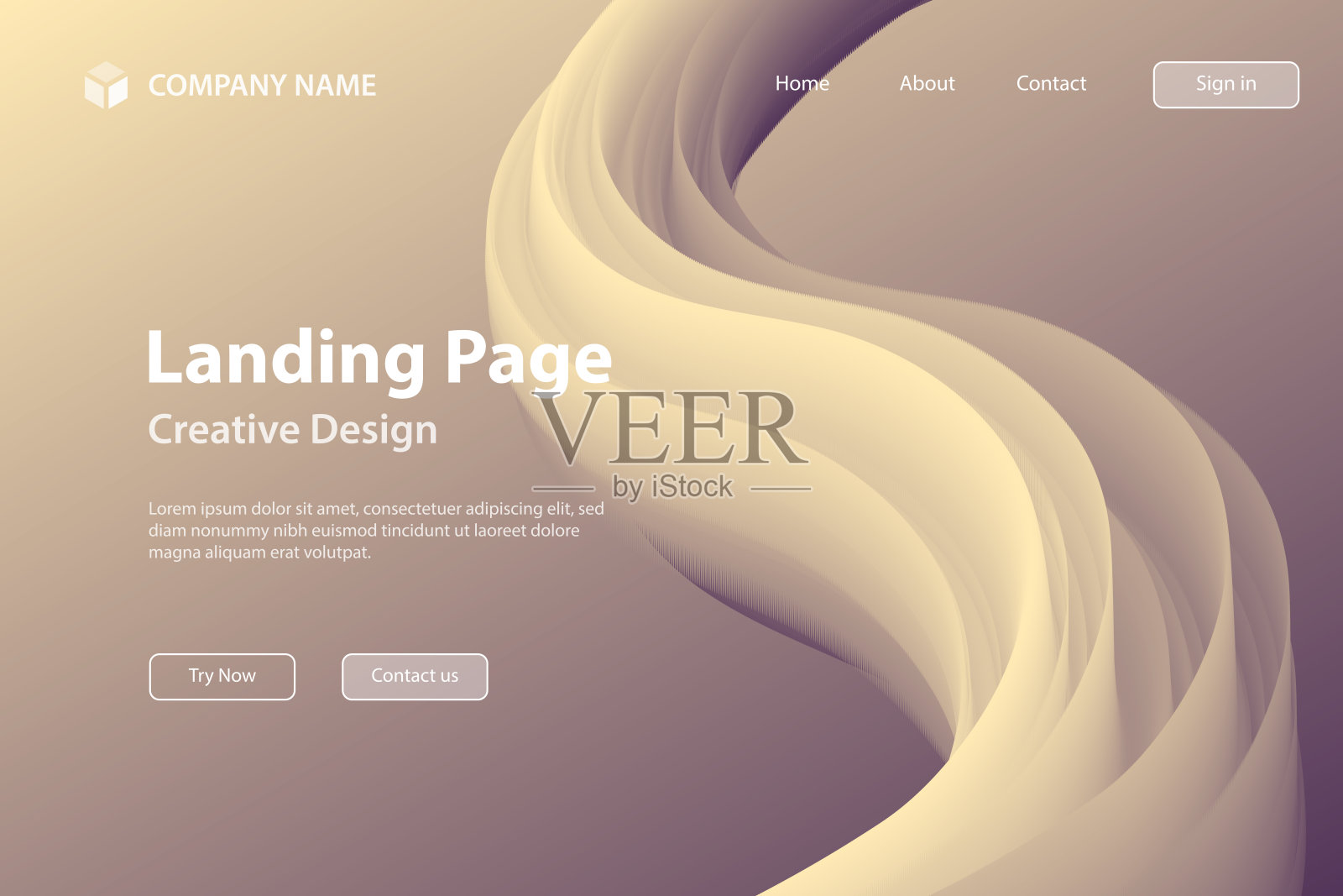登陆页面模板-棕色渐变背景上的流体抽象设计插画图片素材