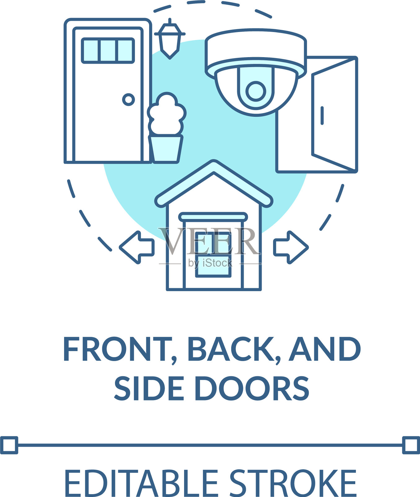 前,后和侧门蓝色概念图标插画图片素材