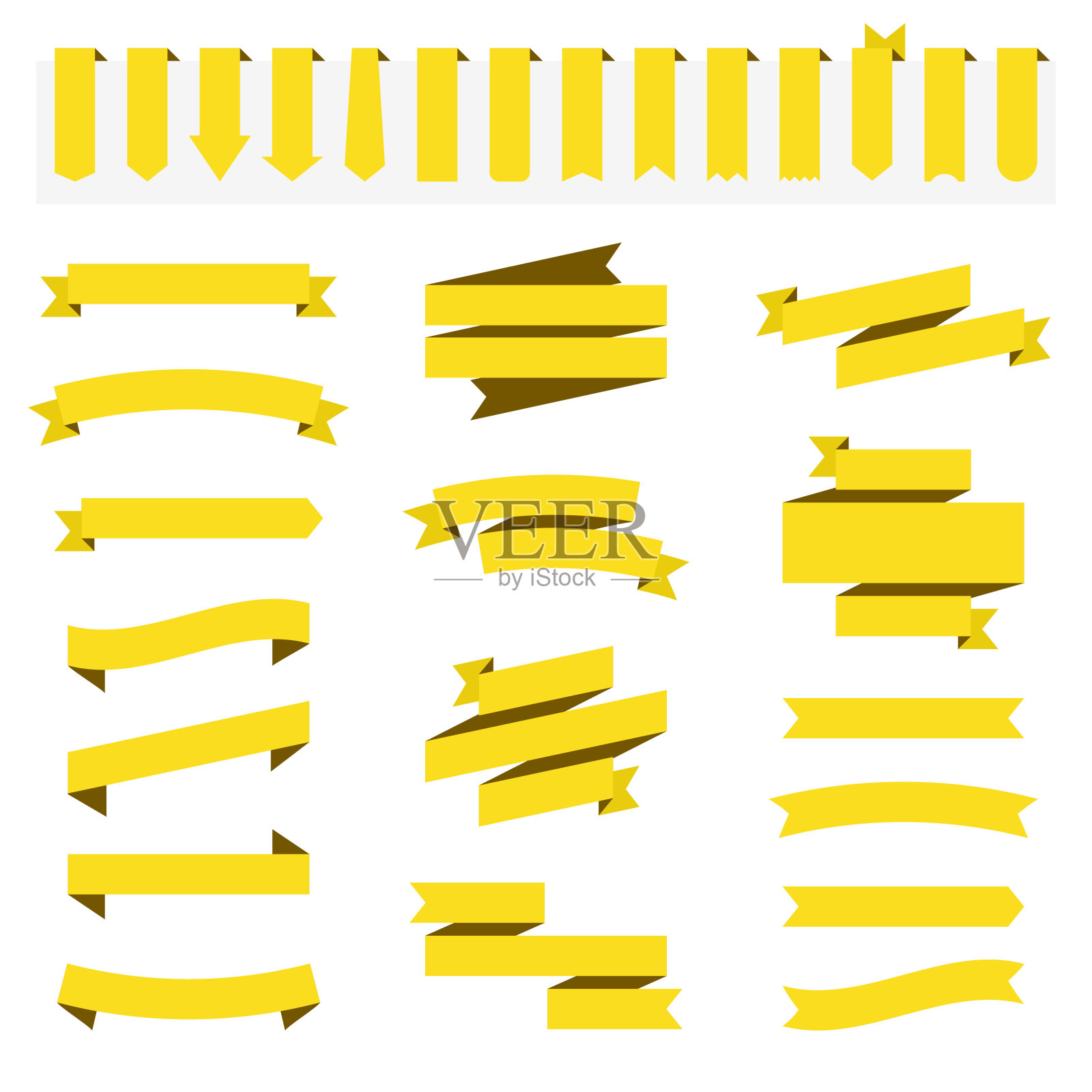 一套黄丝带,横幅-白色背景的设计元素插画图片素材