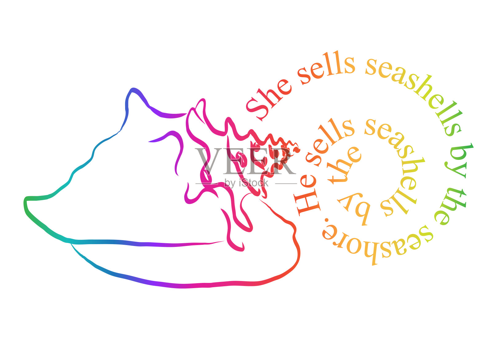 她卖贝壳彩虹插画图片素材