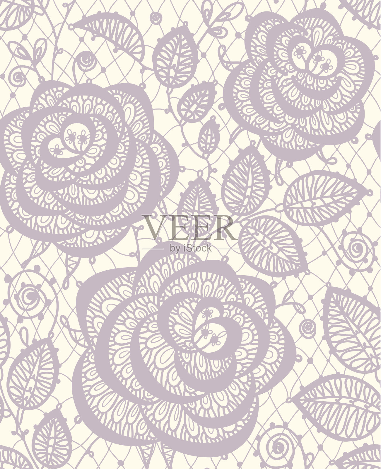 紫罗兰玫瑰花边无缝图案。插画图片素材