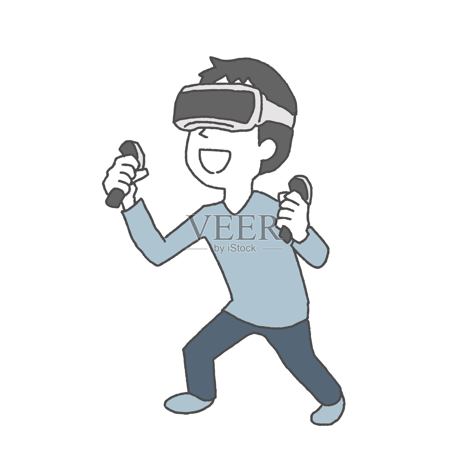 戴着VR眼镜的男人插画图片素材