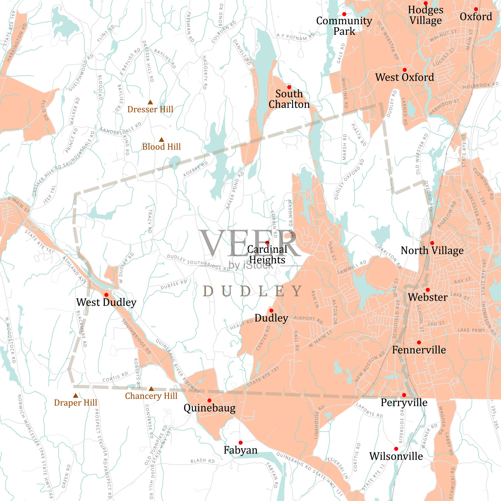MA Worcester Dudley矢量路线图插画图片素材