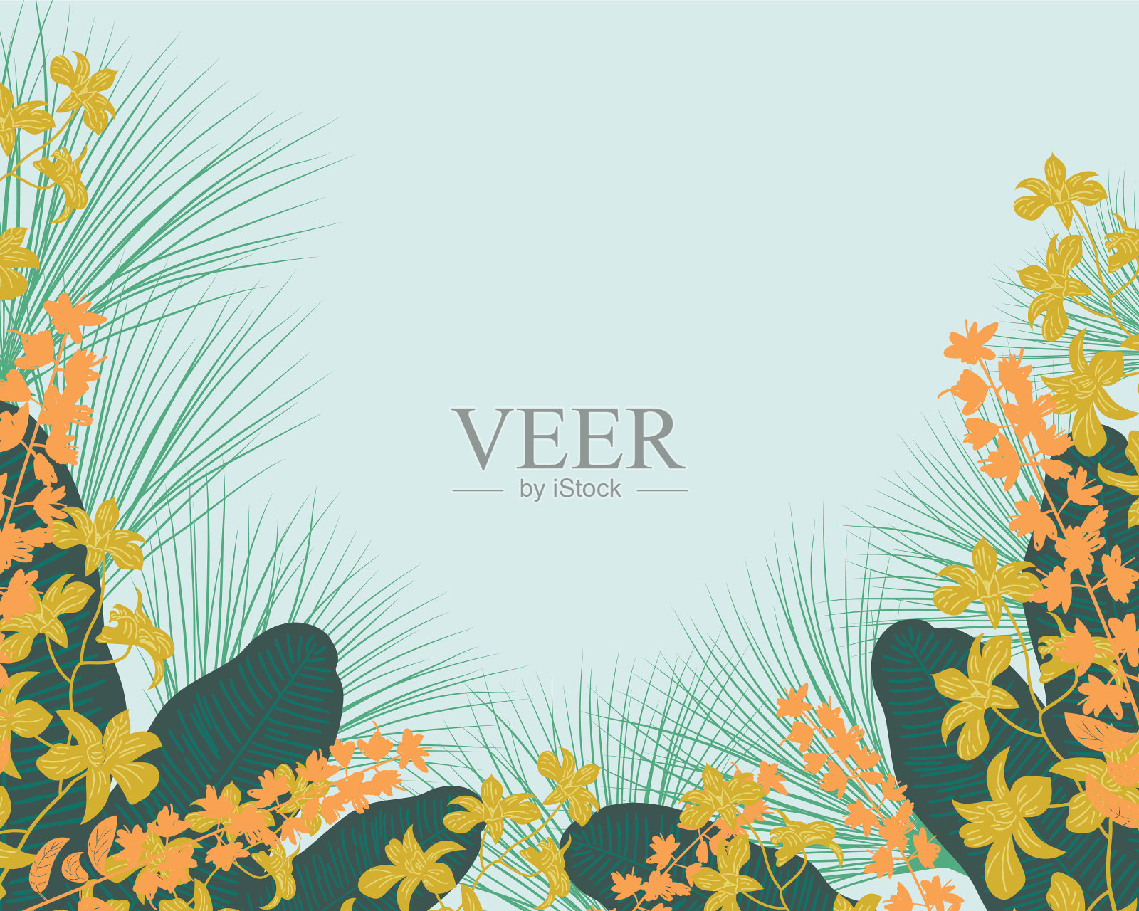 姜黄植物花与热带叶插画图片素材