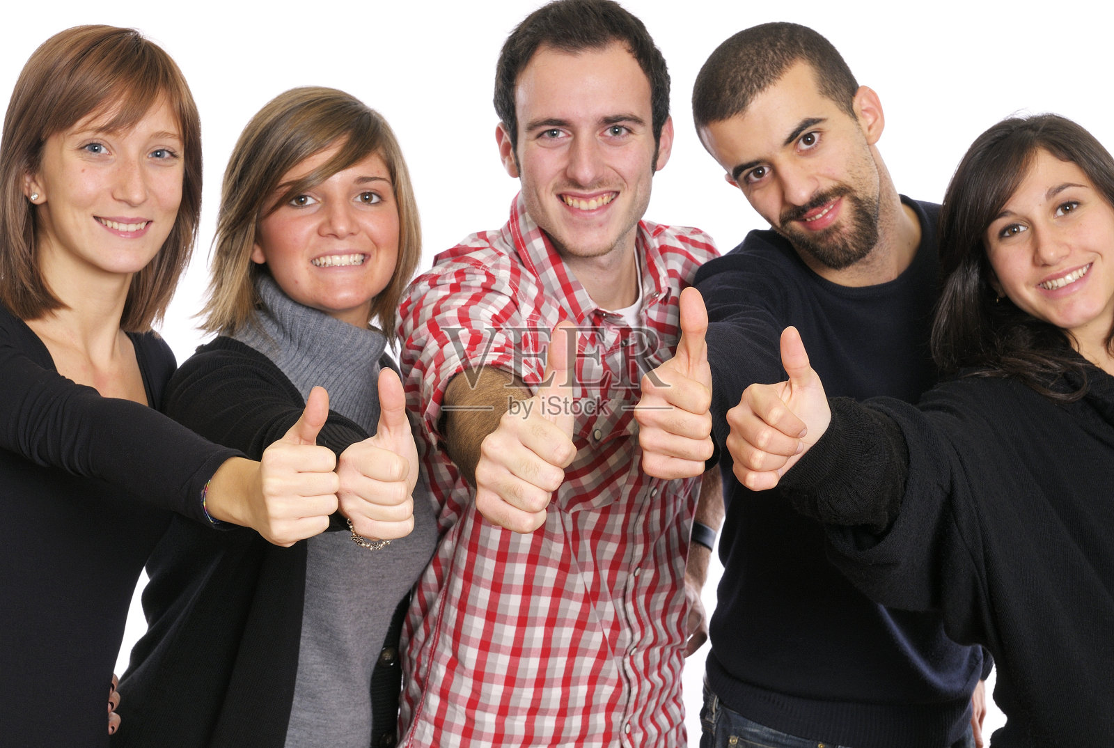 一群年轻的商业人士竖起大拇指照片摄影图片