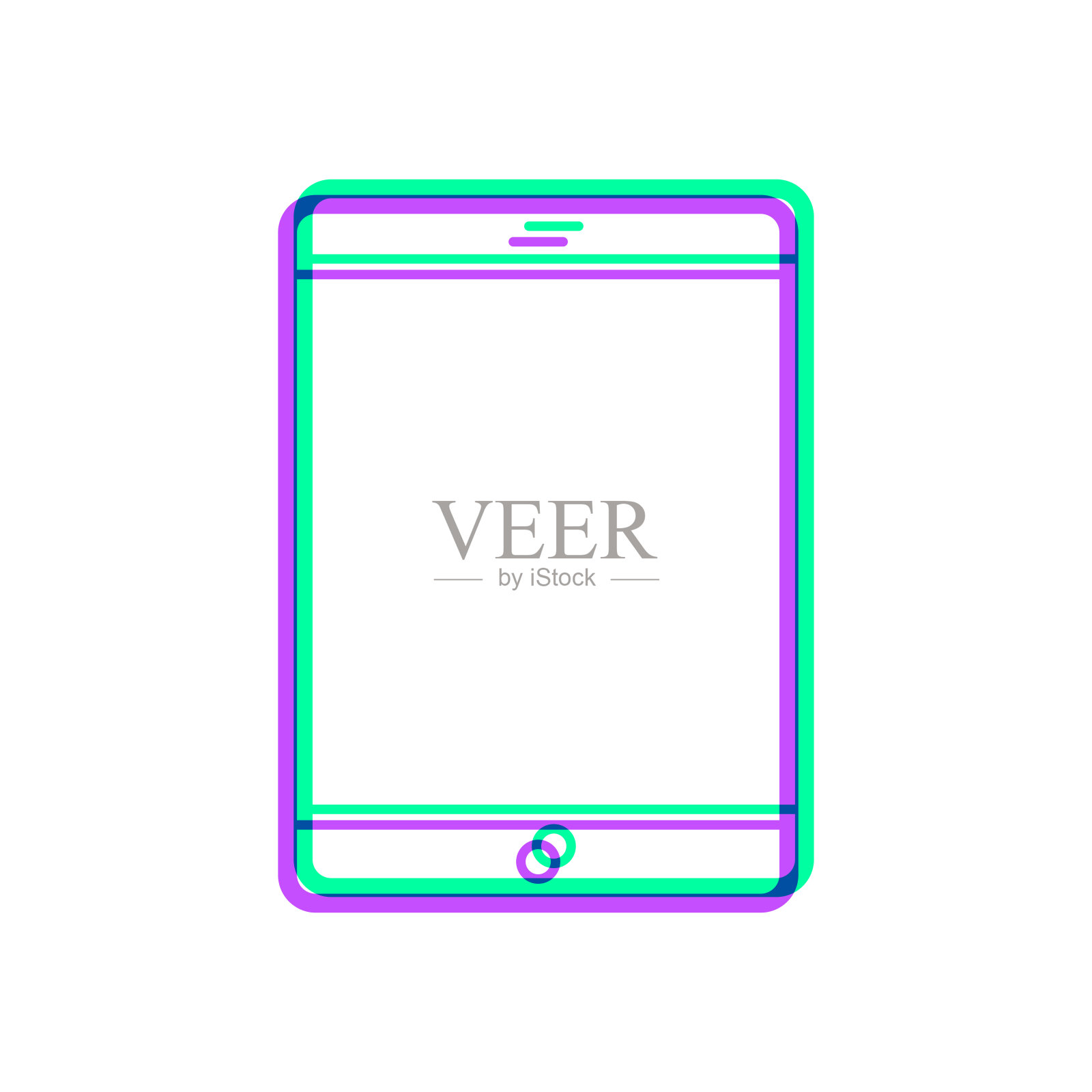 平板电脑。图标与两种颜色叠加在白色背景上插画图片素材