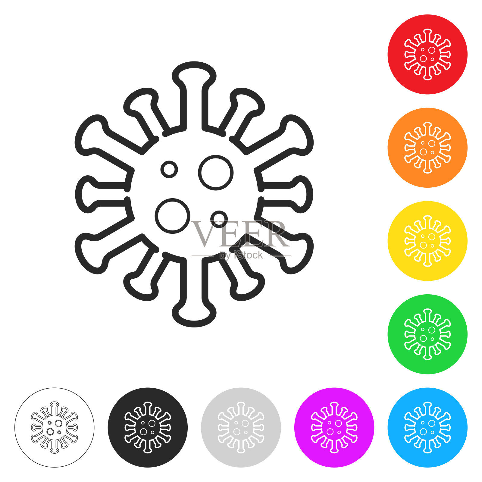 病毒的细胞。按钮上不同颜色的平面图标插画图片素材