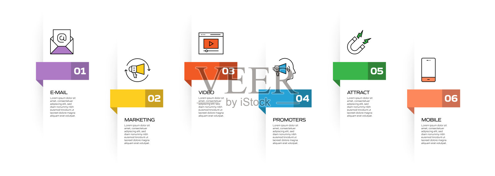 入站营销相关流程信息图表模板。过程时间图。带有线性图标的工作流布局插画图片素材