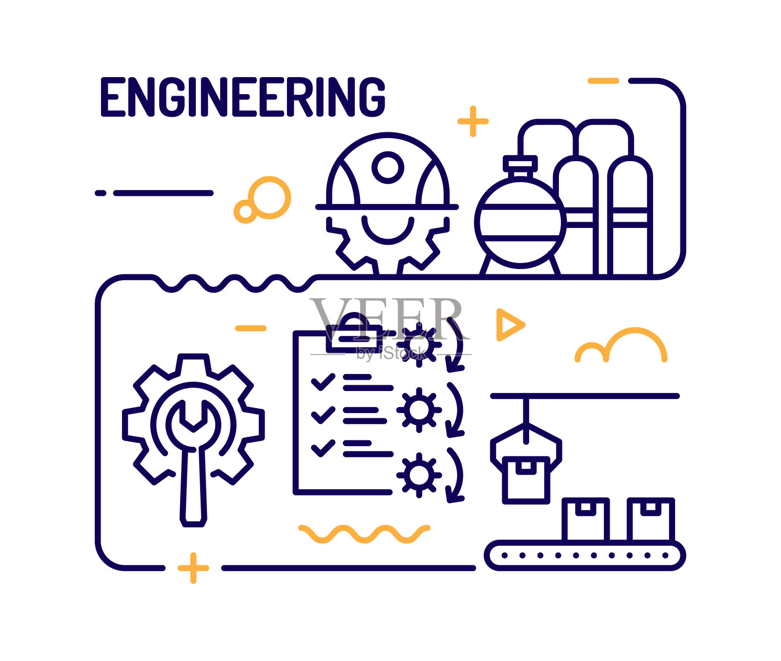 工程概念,线风格矢量插图插画图片素材