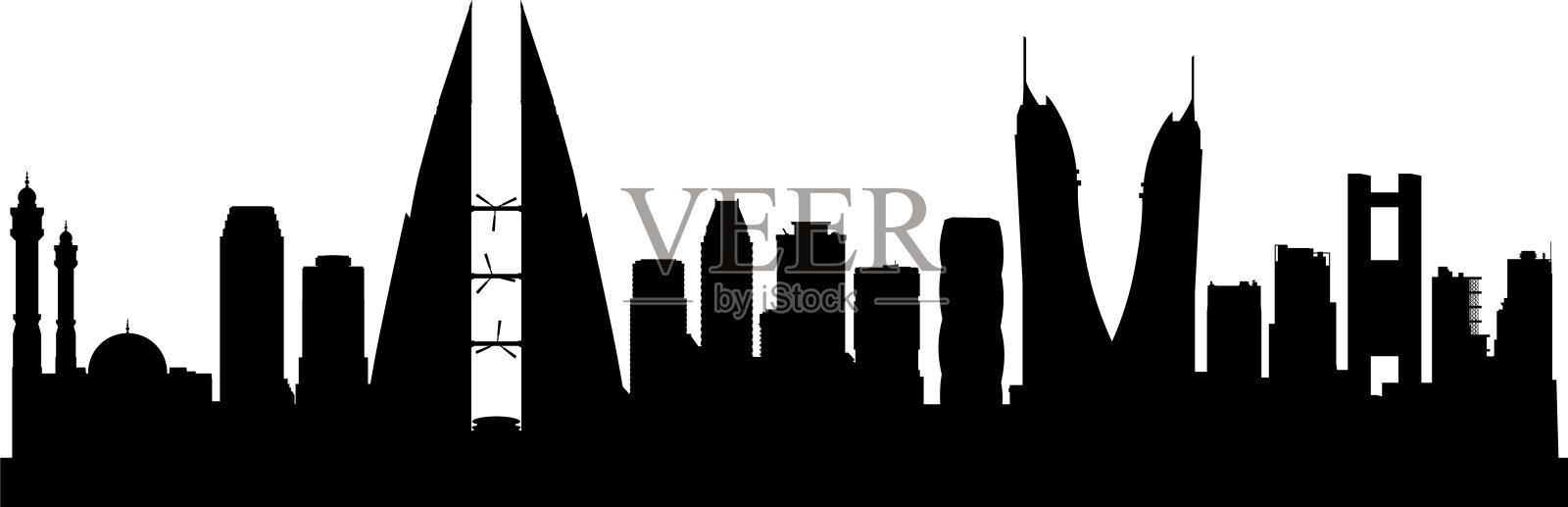 巴林麦纳麦天际线剪影(所有建筑都是完整和可移动的)插画图片素材