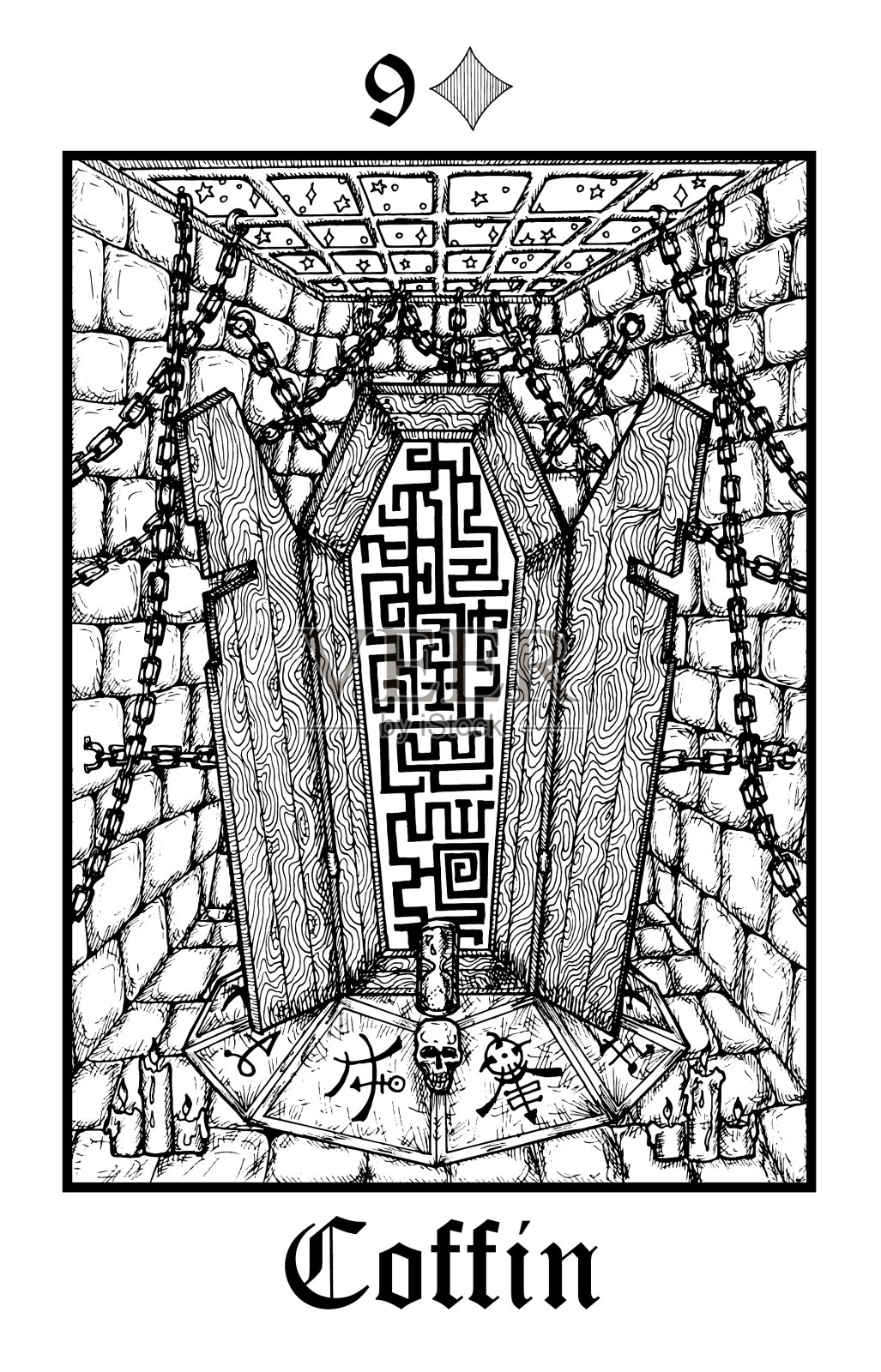 棺材塔罗牌来自勒诺曼哥特插画图片素材