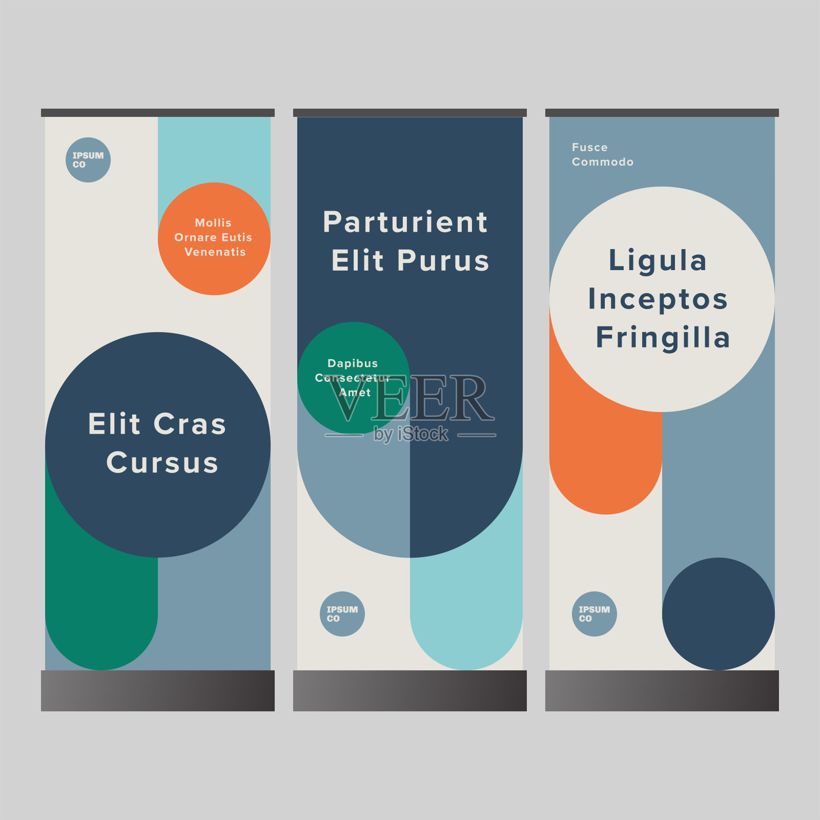 集垂直横幅设计布局与现代几何圆形图形插画图片素材