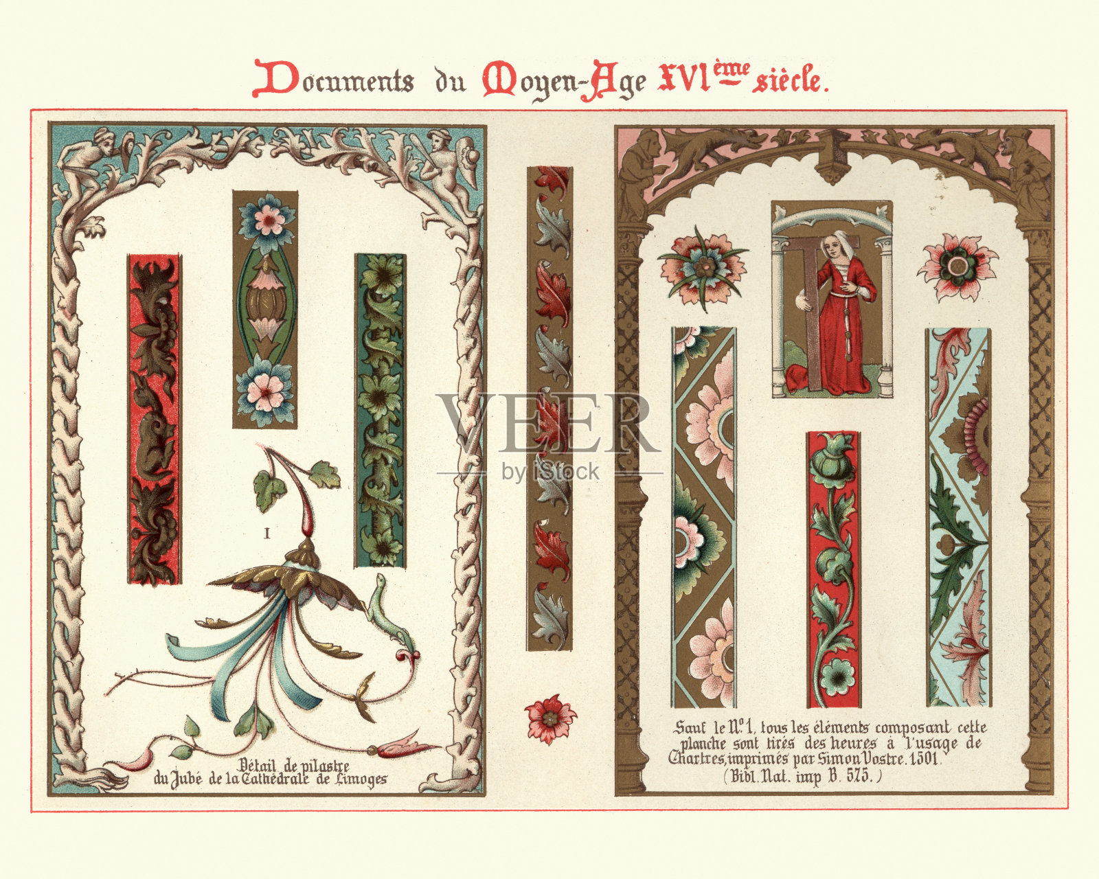 设计元素,装饰,边框,框架,花卉图案16世纪风格插画图片素材