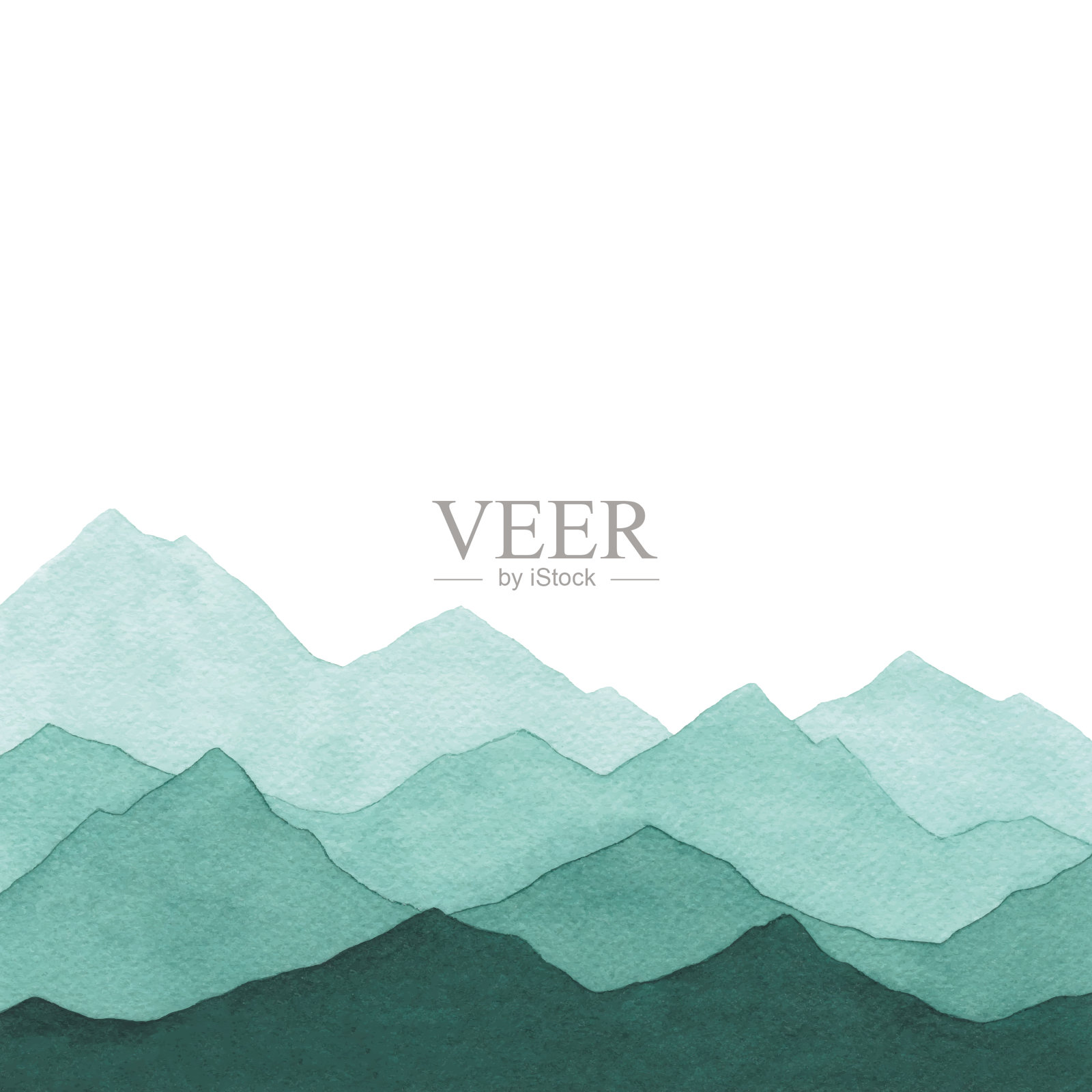 水彩梯度绿山插画图片素材