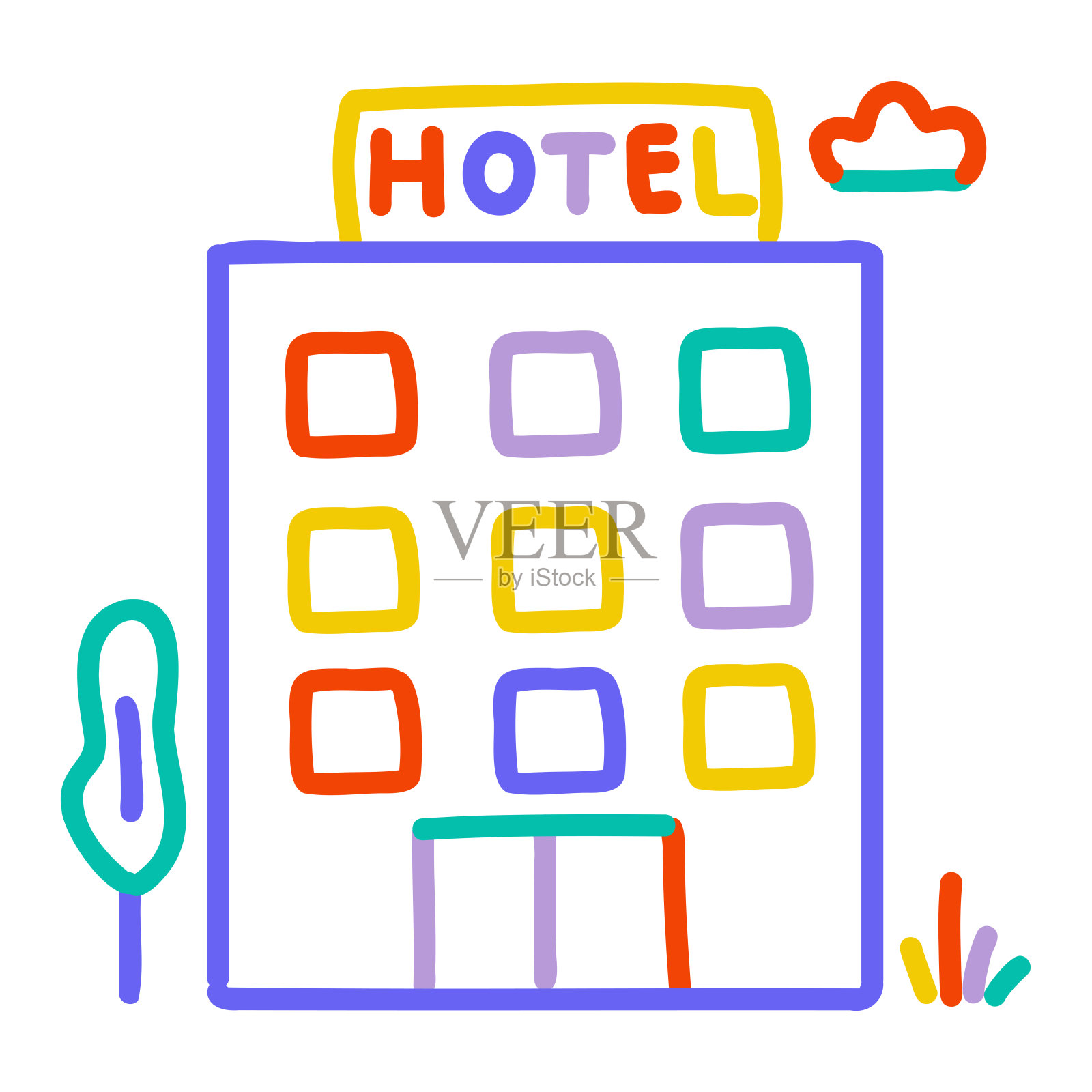 手绘酒店图标插画图片素材