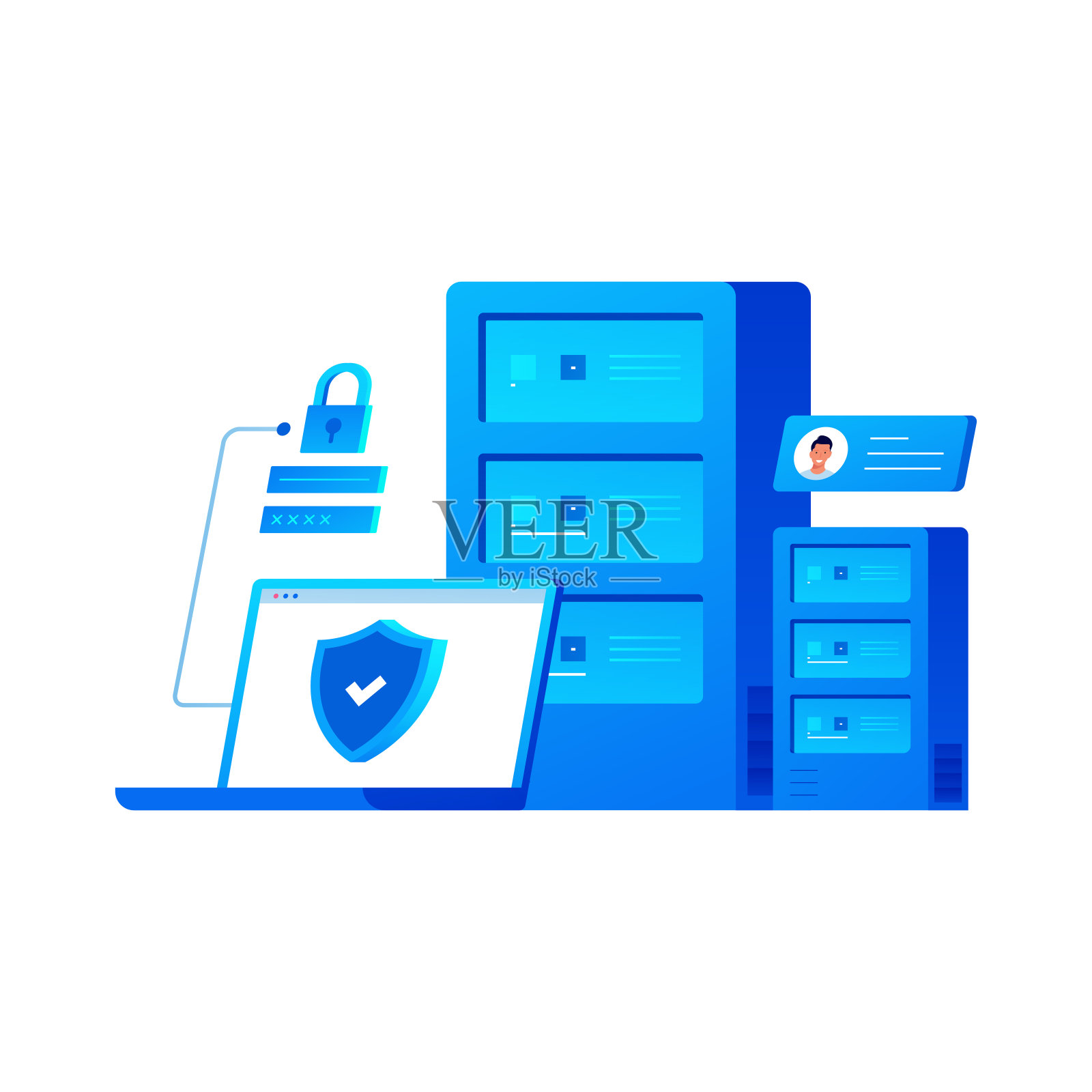 数据安全与网络安全相关的卡通风格平面设计矢量插图插画图片素材