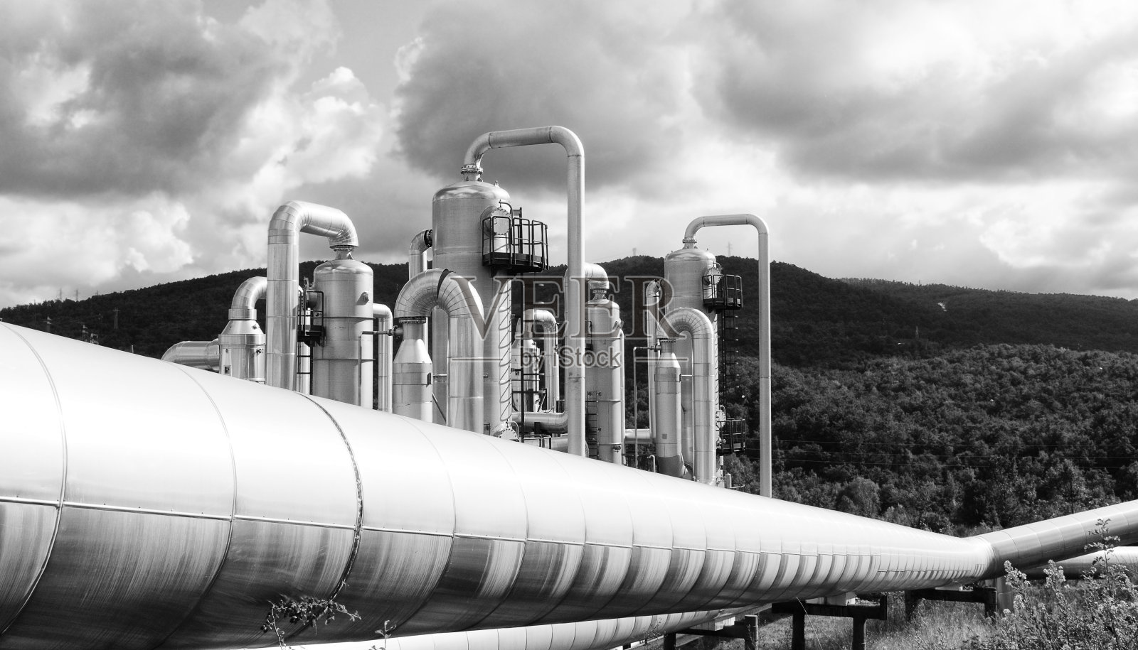 地热发电站。照片摄影图片