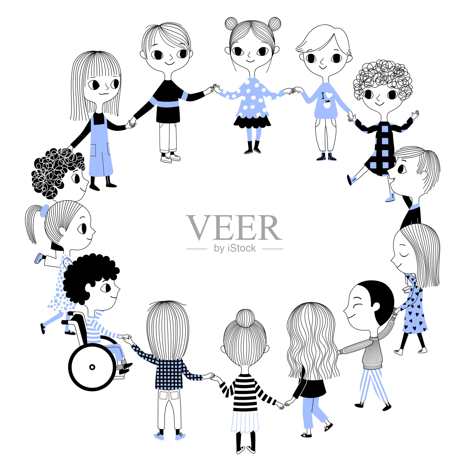 孩子们站成一圈。插画图片素材