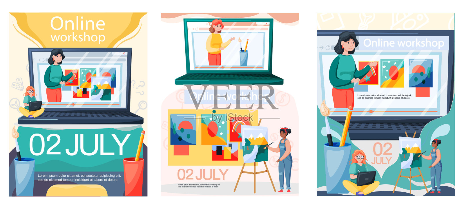 在线绘画工作坊概念艺术家插画图片素材