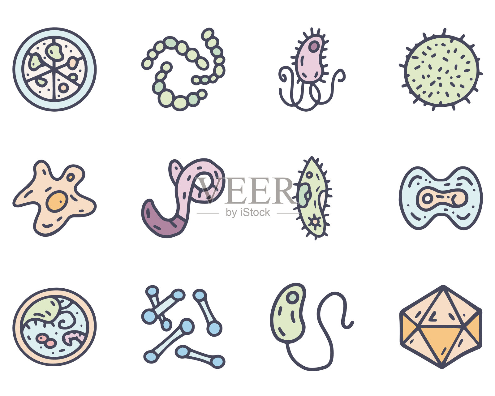 细菌和病毒的颜色涂鸦简单插画图片素材