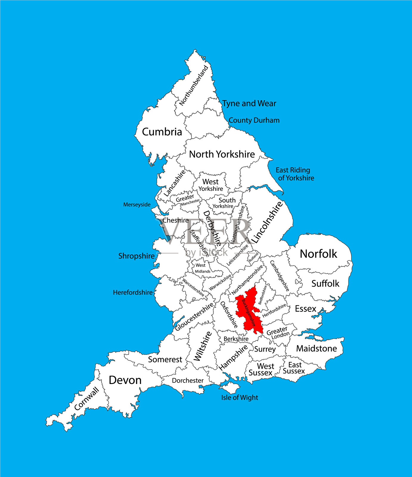 英国东南部白金汉郡地图插画图片素材