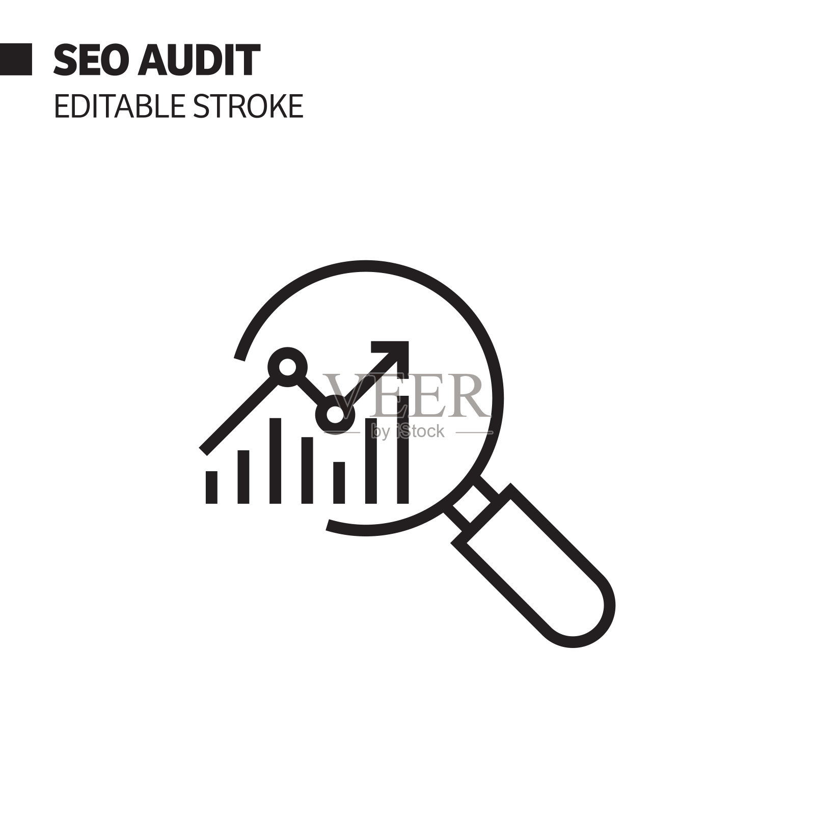 SEO审计线图标,轮廓向量符号插图。完美像素,可编辑的描边。插画图片素材