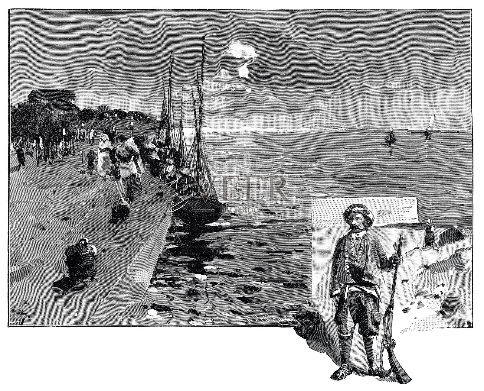 扎达尔港口,达尔马提亚插画图片素材